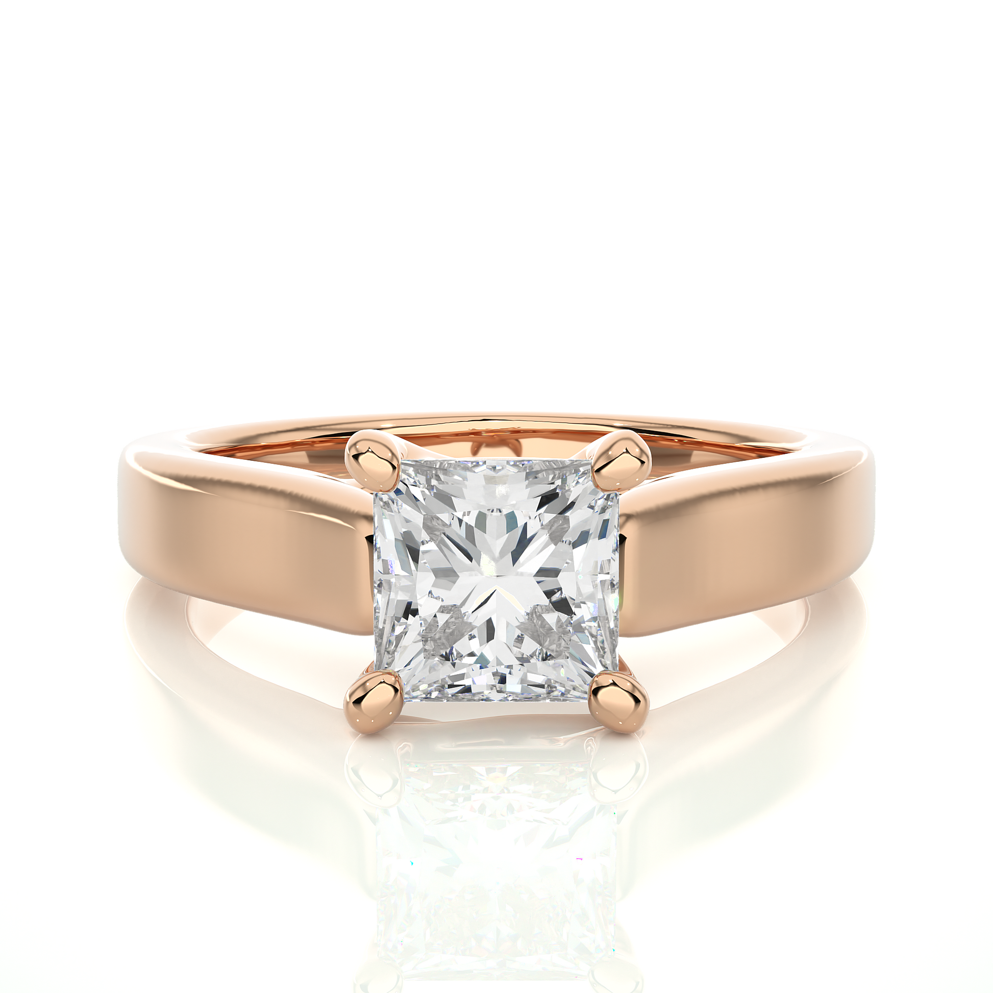 Princess Diamond Ring – Square Diamond Solitaire with Thick Plain Gold Band