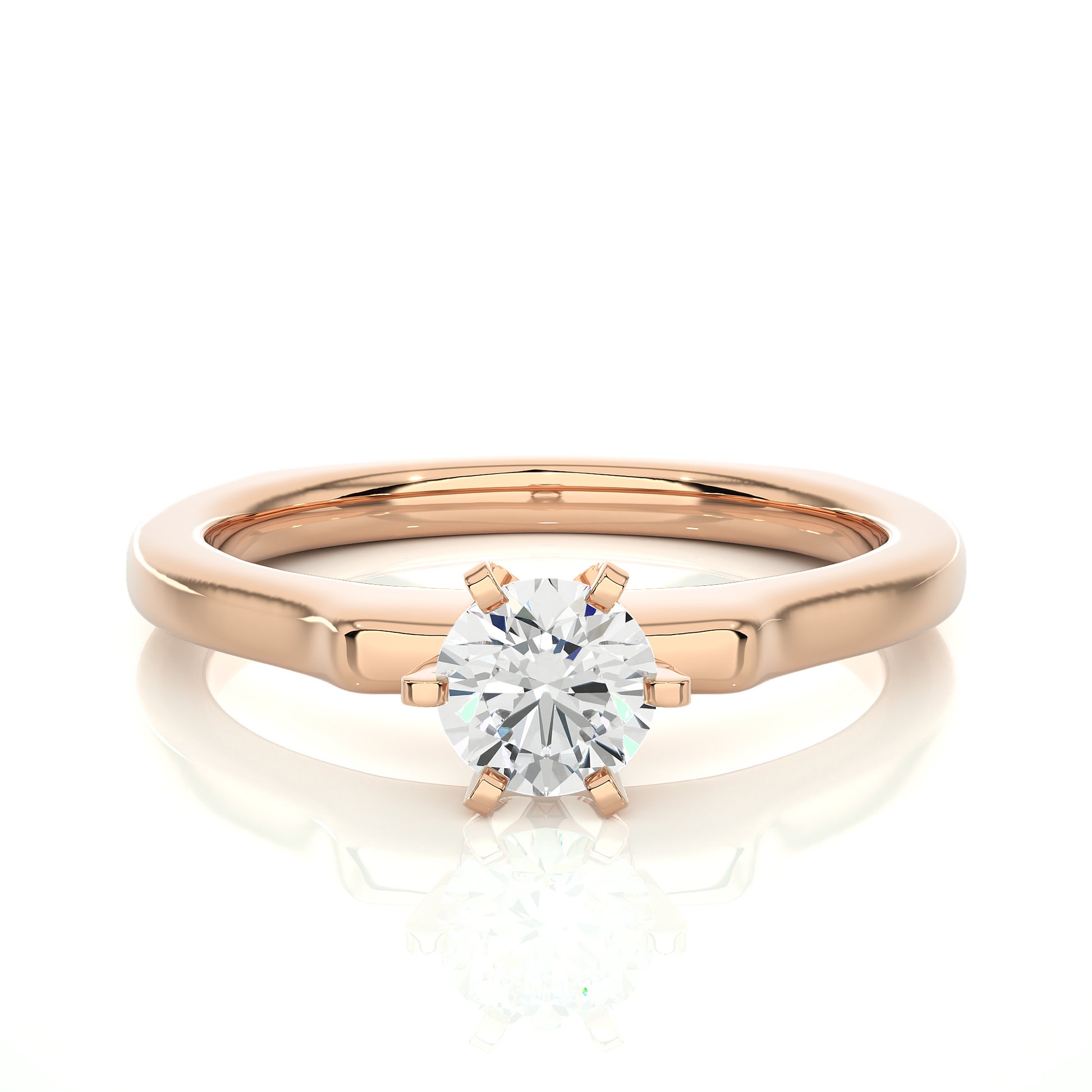 Round Diamond Ring – 6-Side Supported Round Diamond with Plain Gold Band