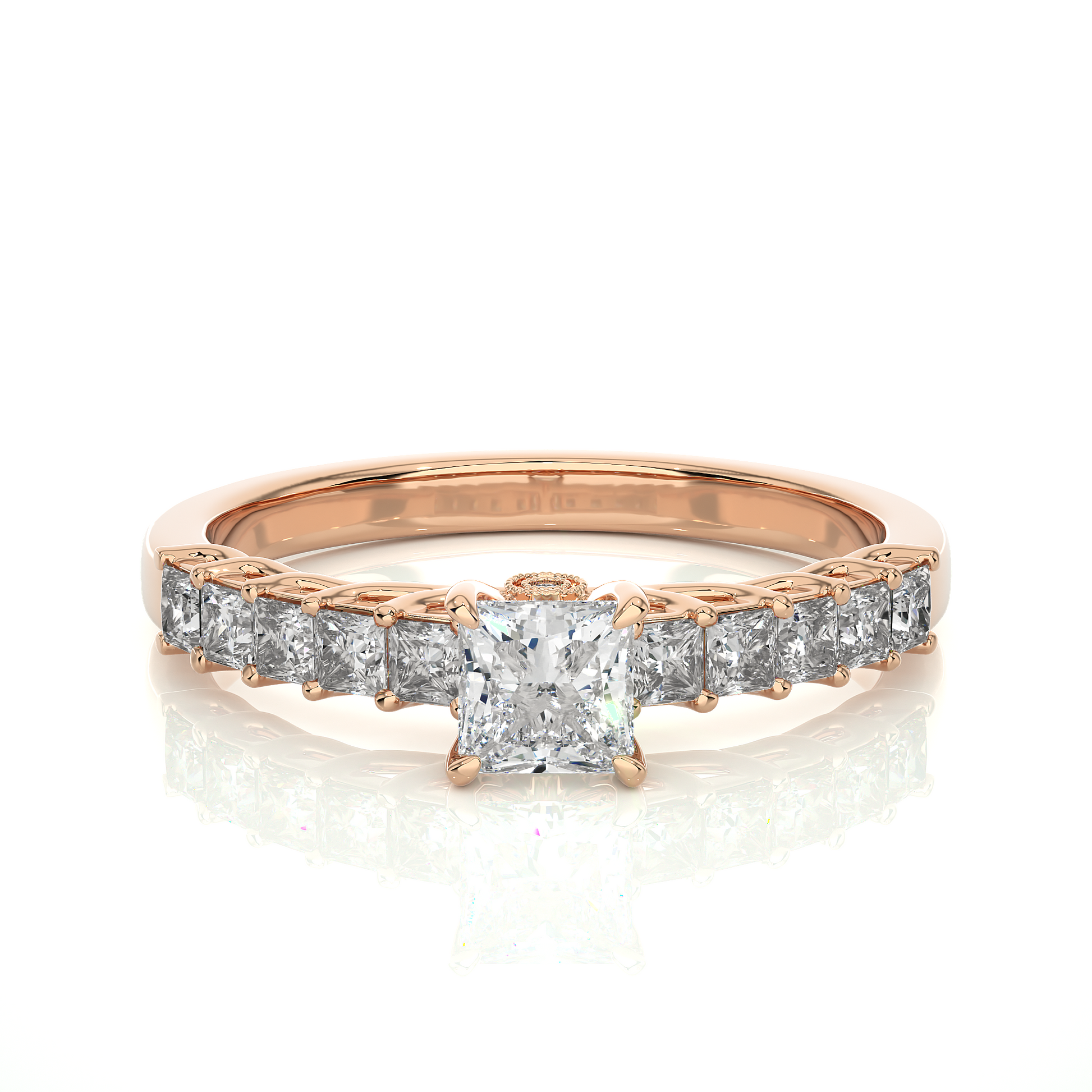 0.40+0.44+0.01 Ct Princess + Princess + Round Diamond Ring