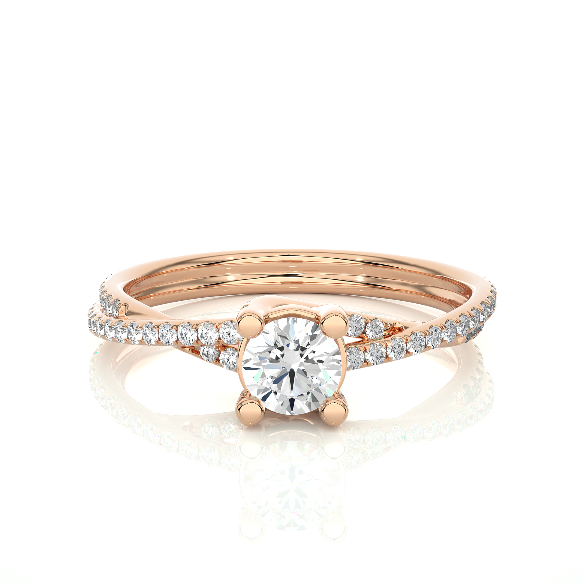 Round Diamond Ring – Solitaire Diamond with Small Diamonds in Stylish, Classy Design