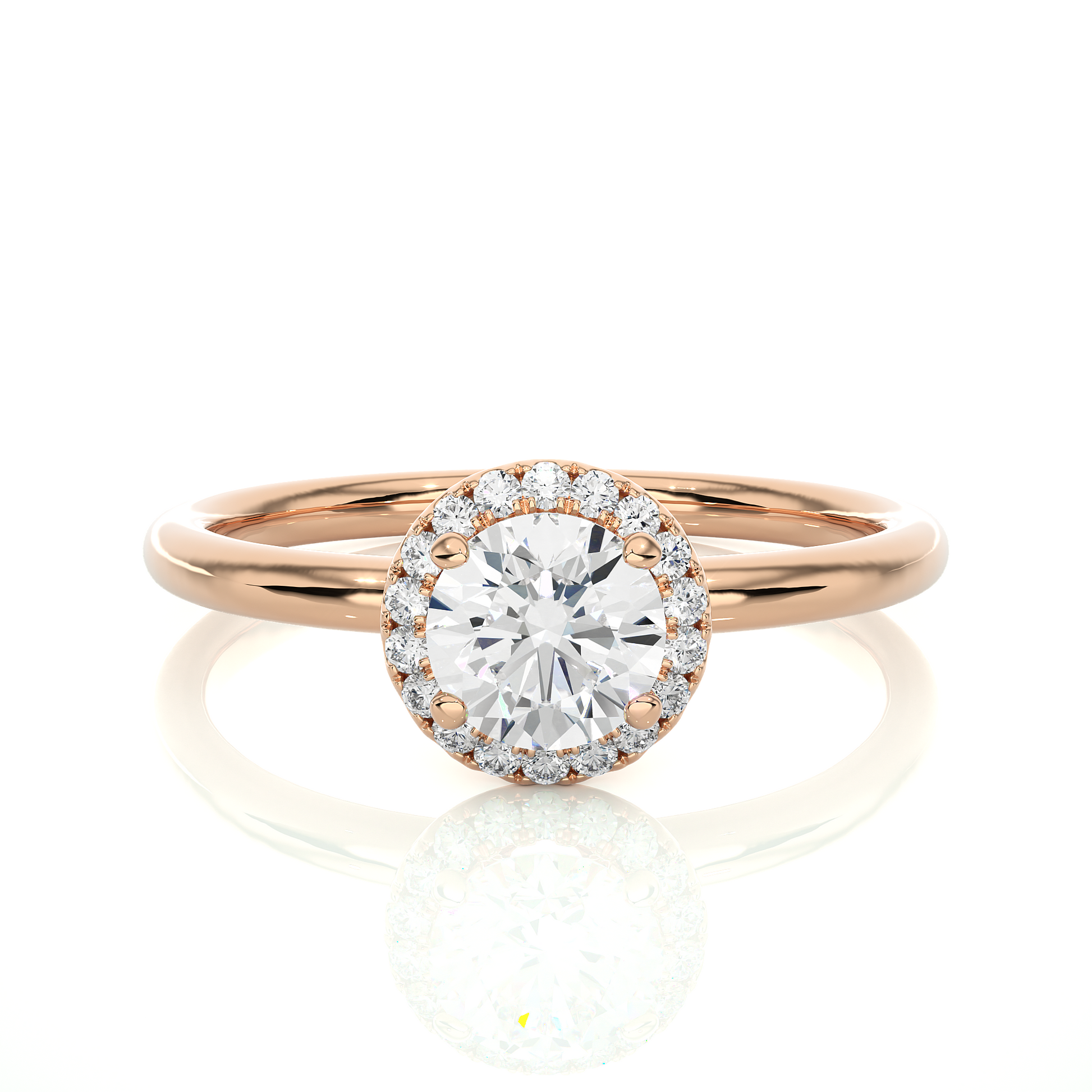 Round Diamond Ring – Solitaire Circle Diamond with Small Diamonds Around on Plain Band