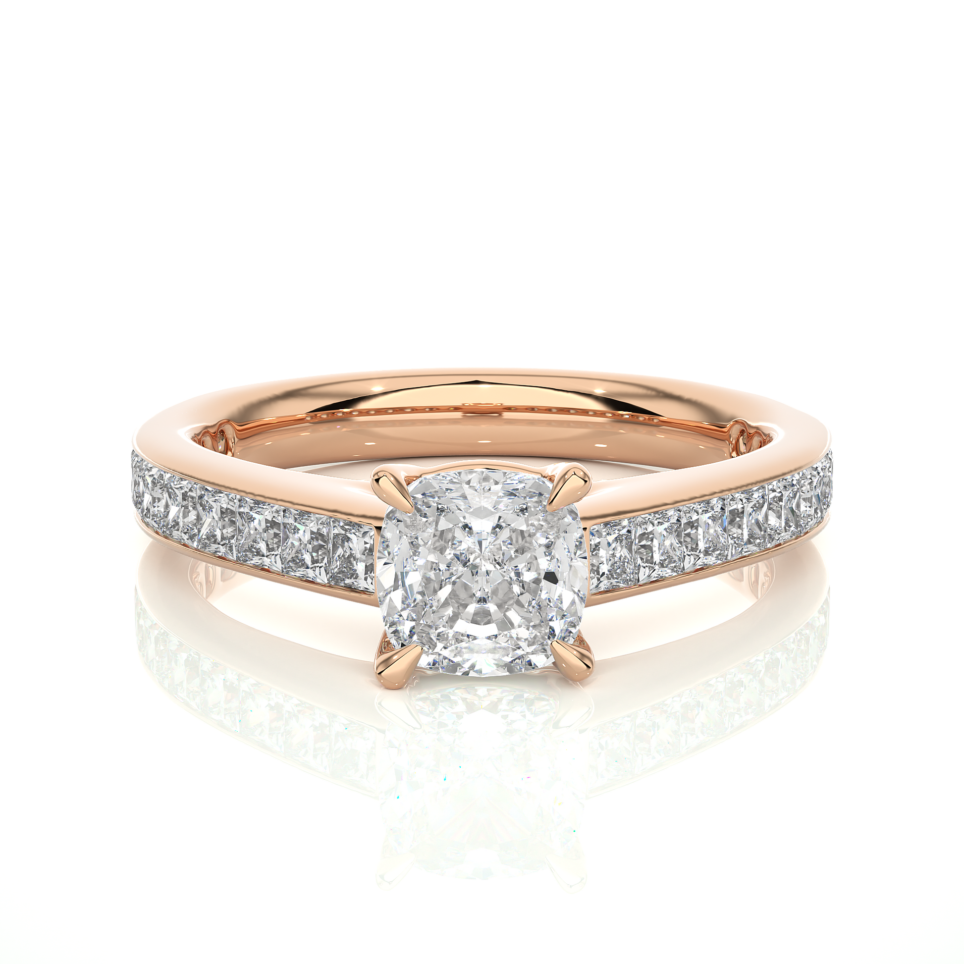 1.1+1.0  Ct Cushion + Princess Diamond Ring