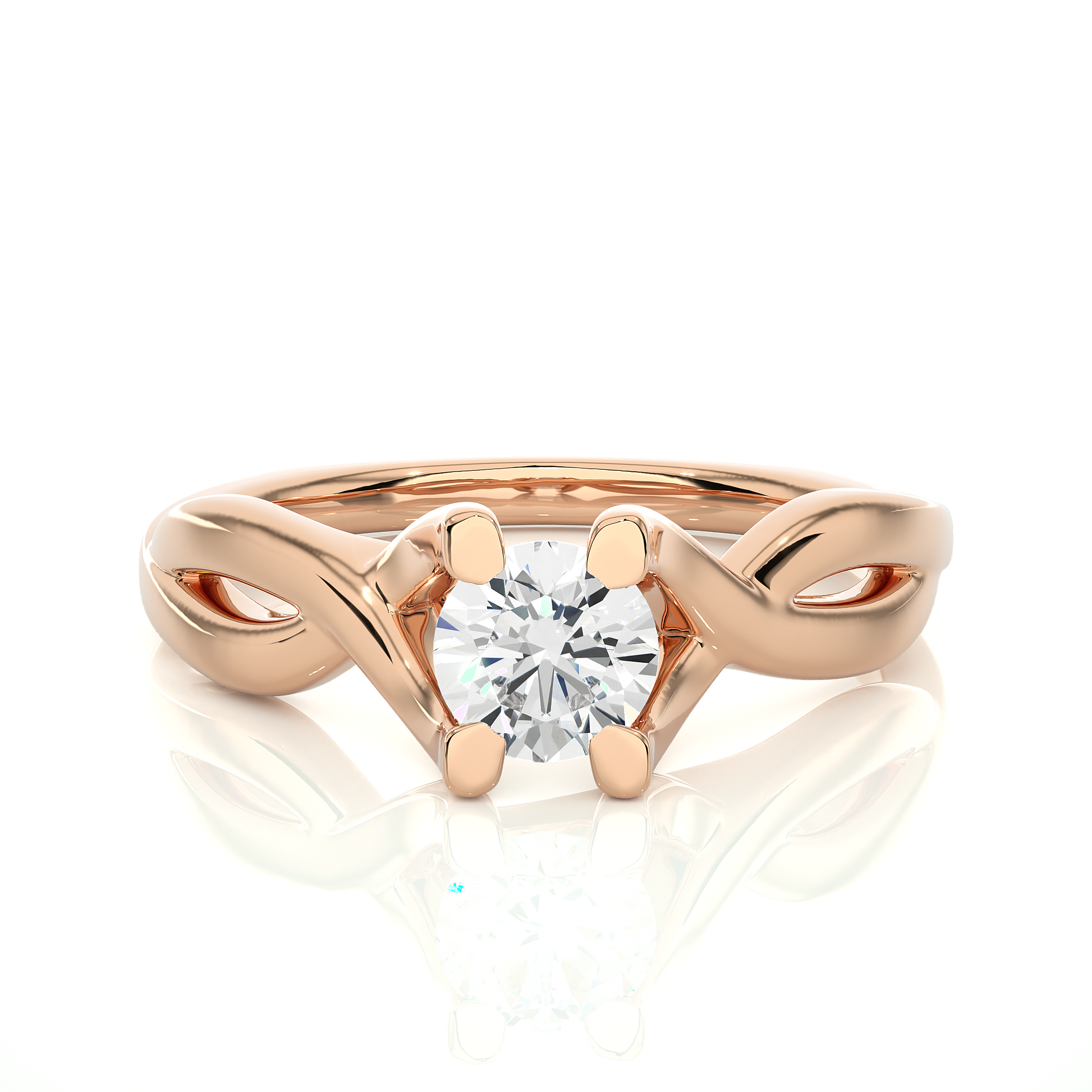 Round Diamond Ring – Solitaire Diamond with Elegant Gold Design Around the Band