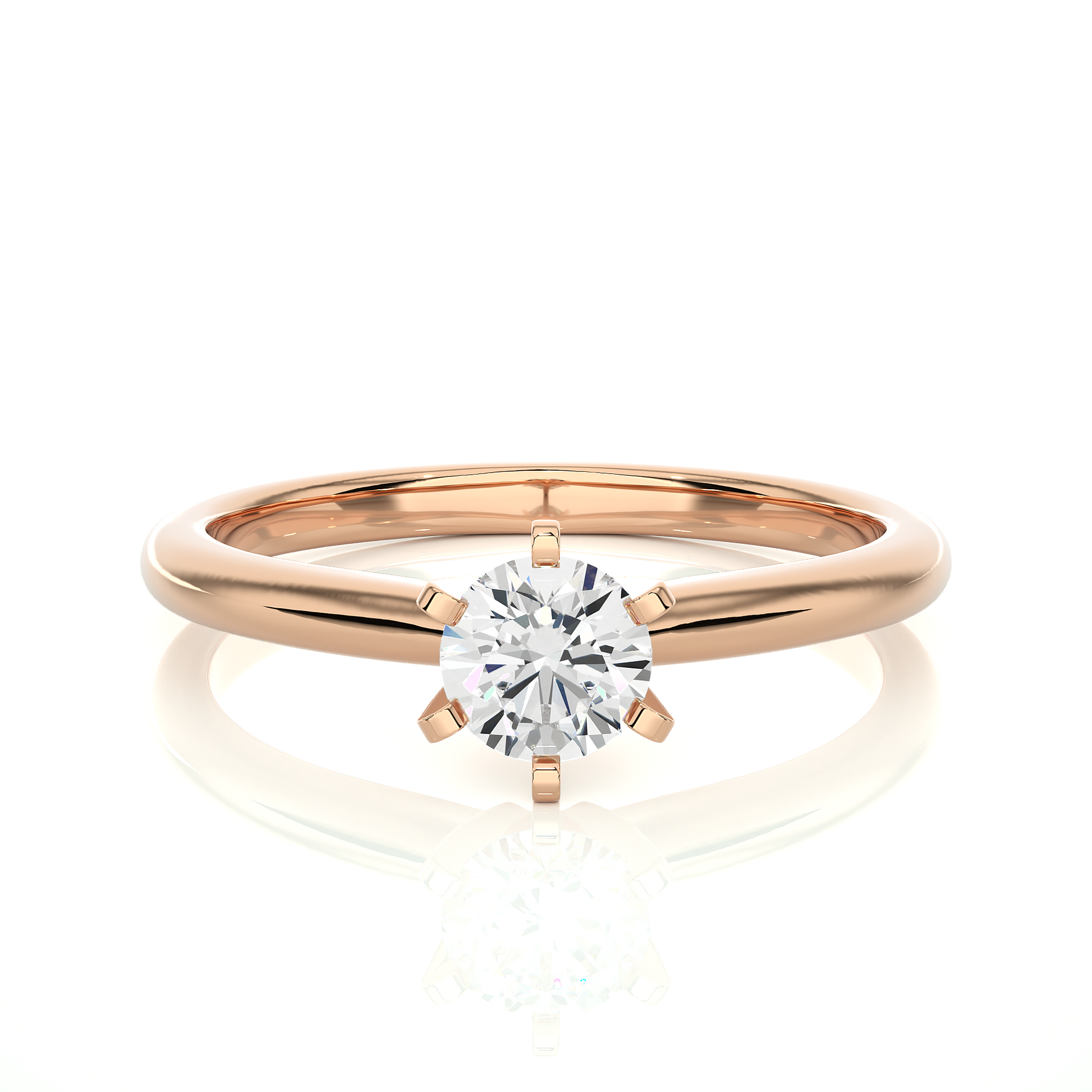 Round Diamond Ring – Circle Diamond Supported from 6 Sides with Plain Gold Band