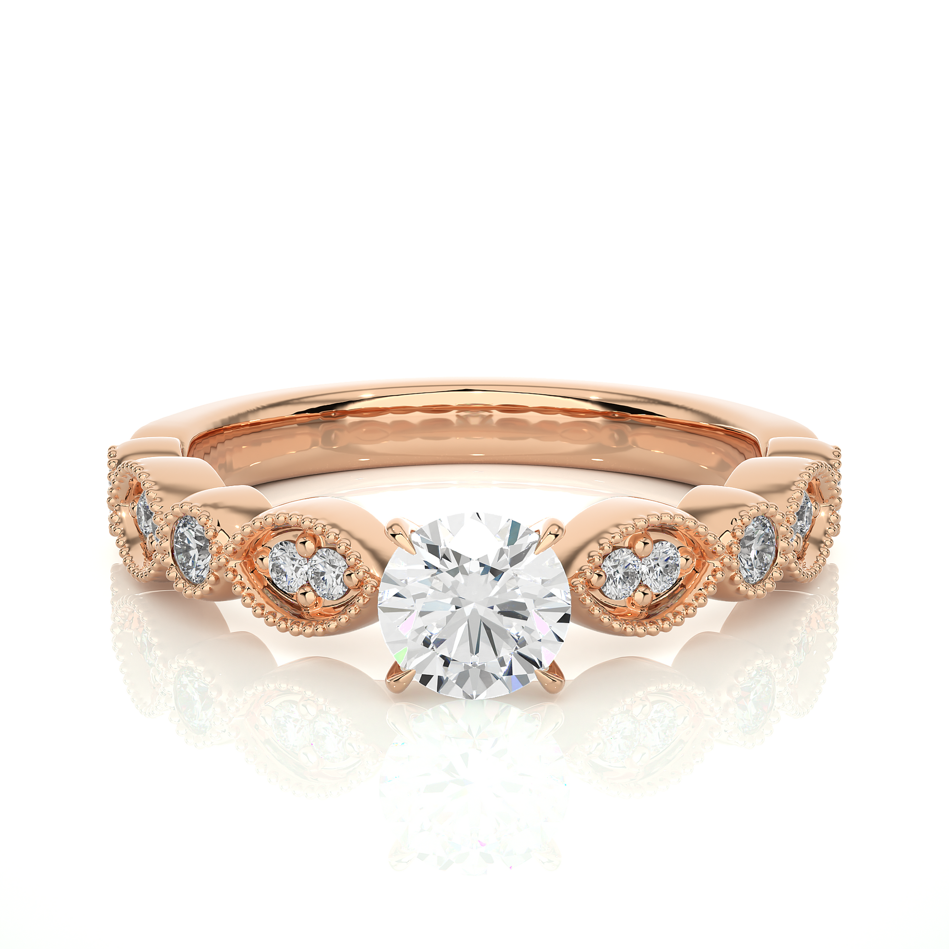 Round Diamond Ring – Design All Around with Solitaire Diamond in the Center