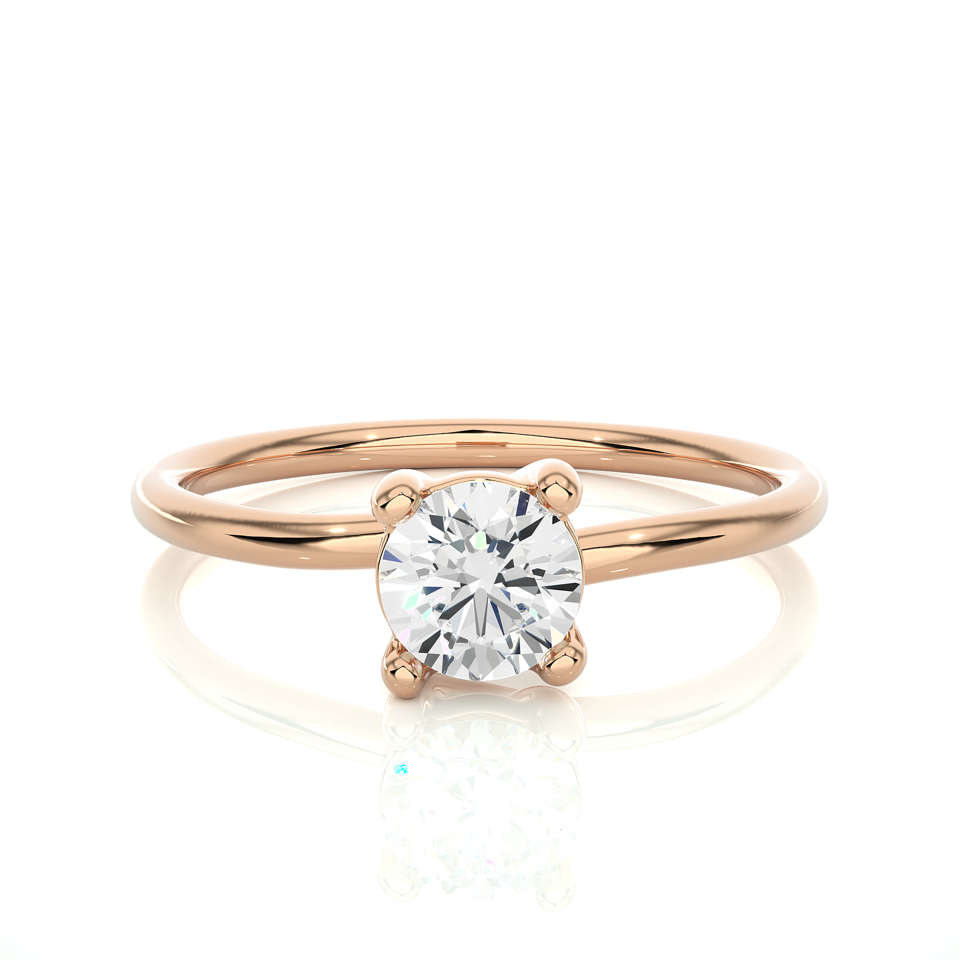Classic Round Diamond Ring – Plain Band with Solitaire Diamond in the Center