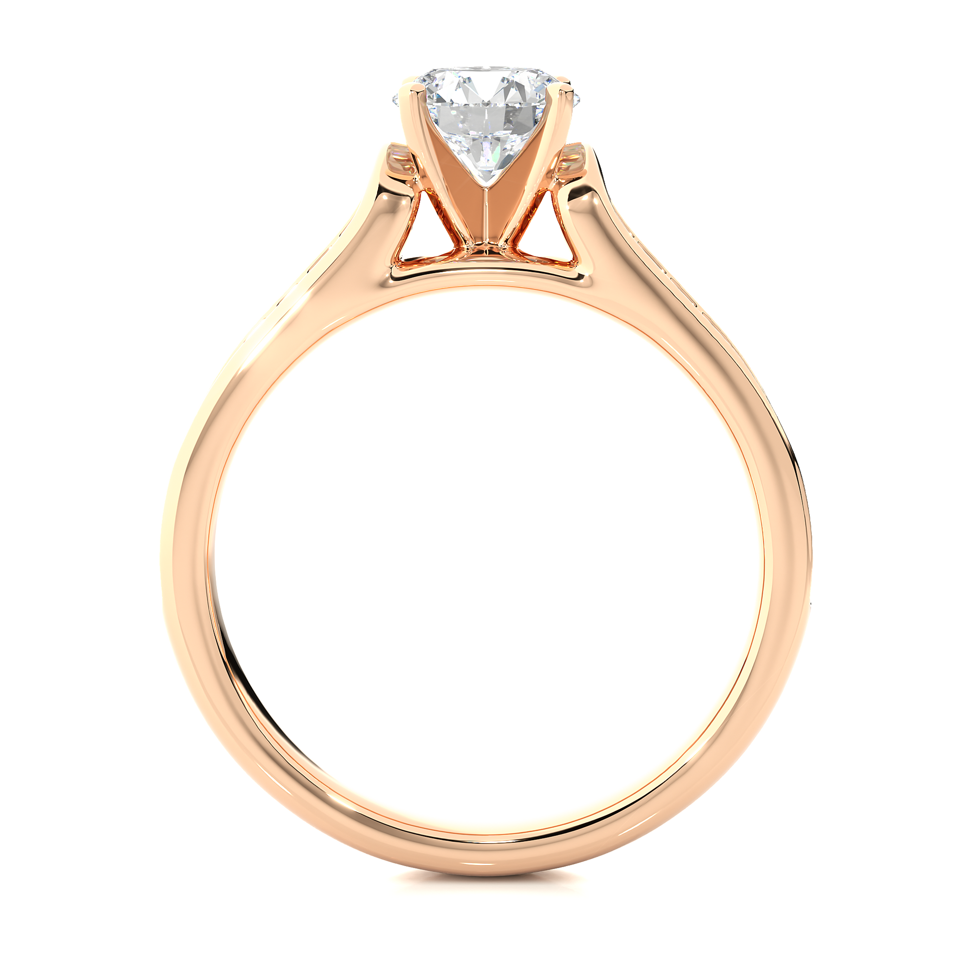 Round Diamond Ring – Solitaire Diamond with Two Lines of Small Diamonds on Thick Band