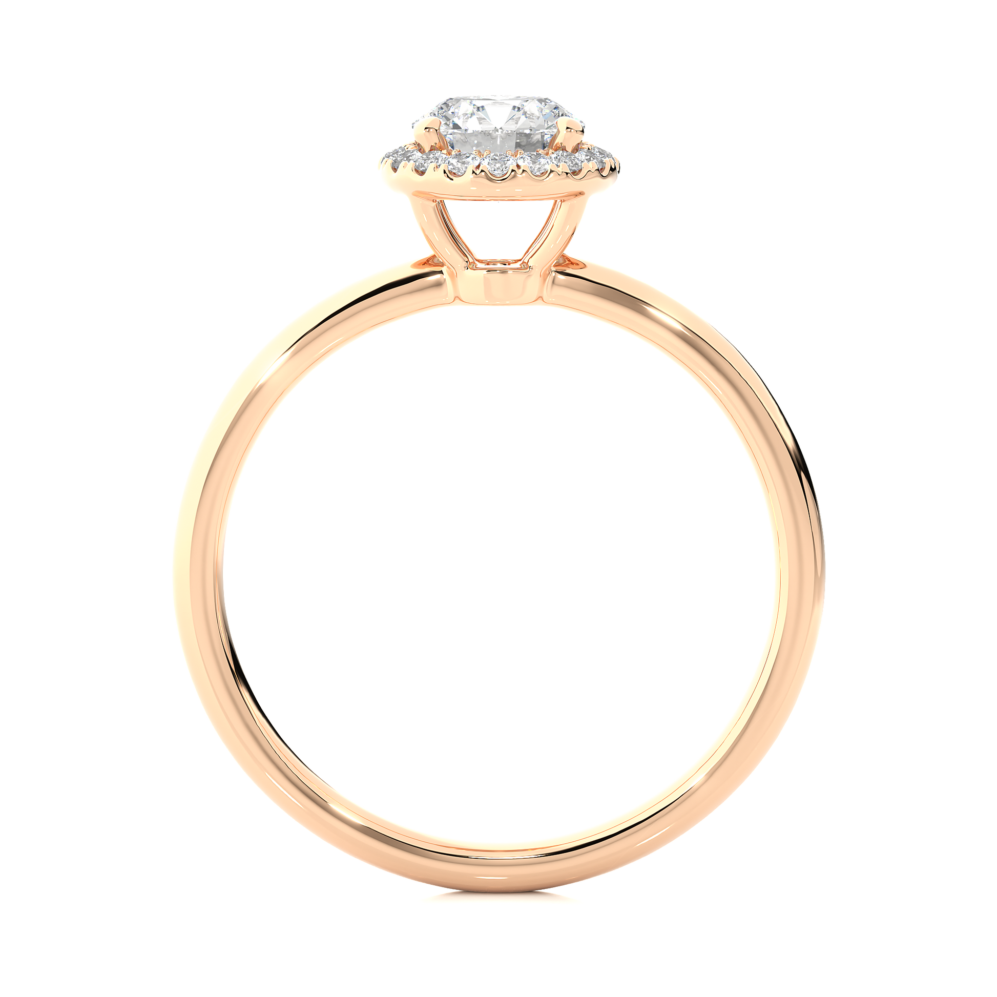 Round Diamond Ring – Solitaire Circle Diamond with Small Diamonds Around on Plain Band