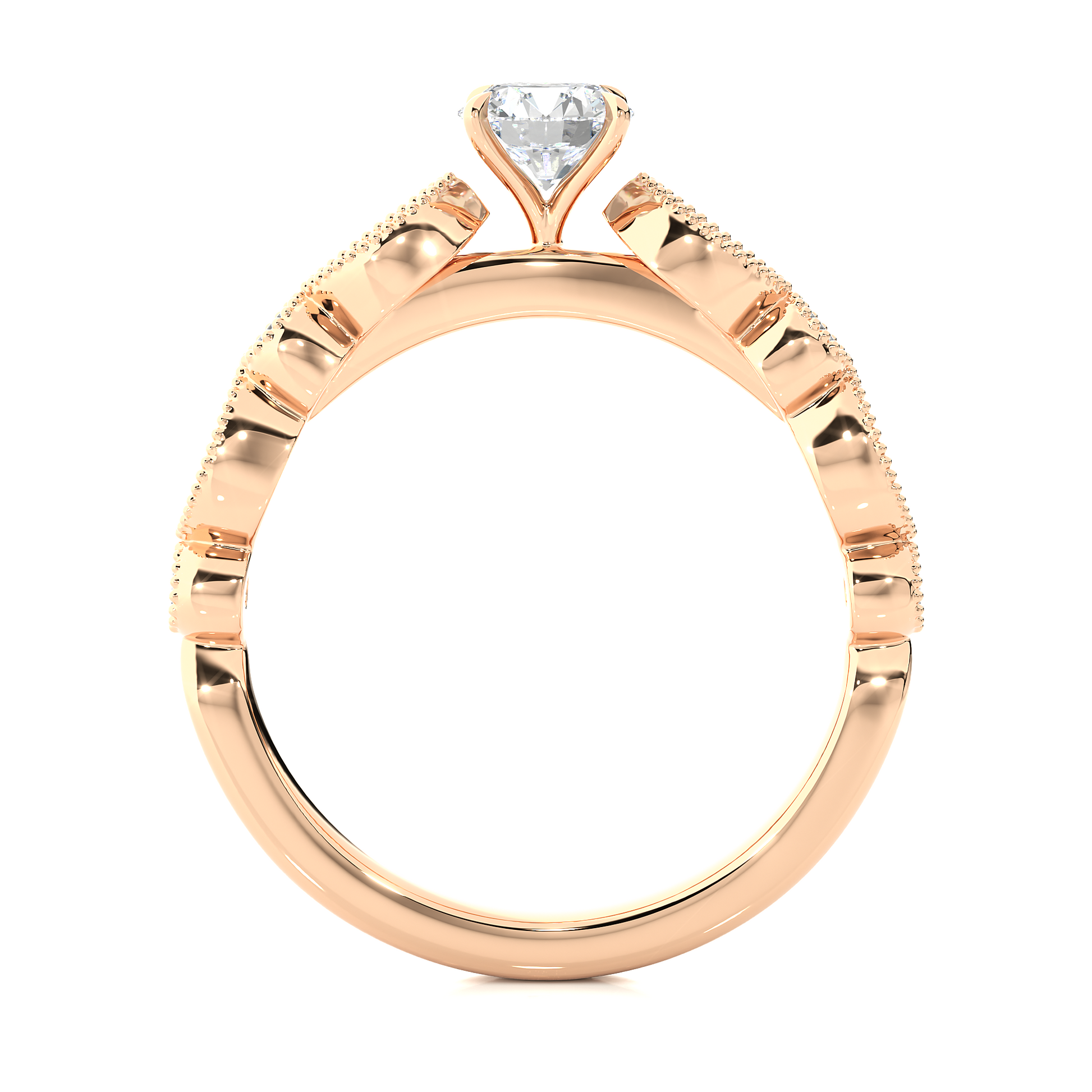 Round Diamond Ring – Design All Around with Solitaire Diamond in the Center