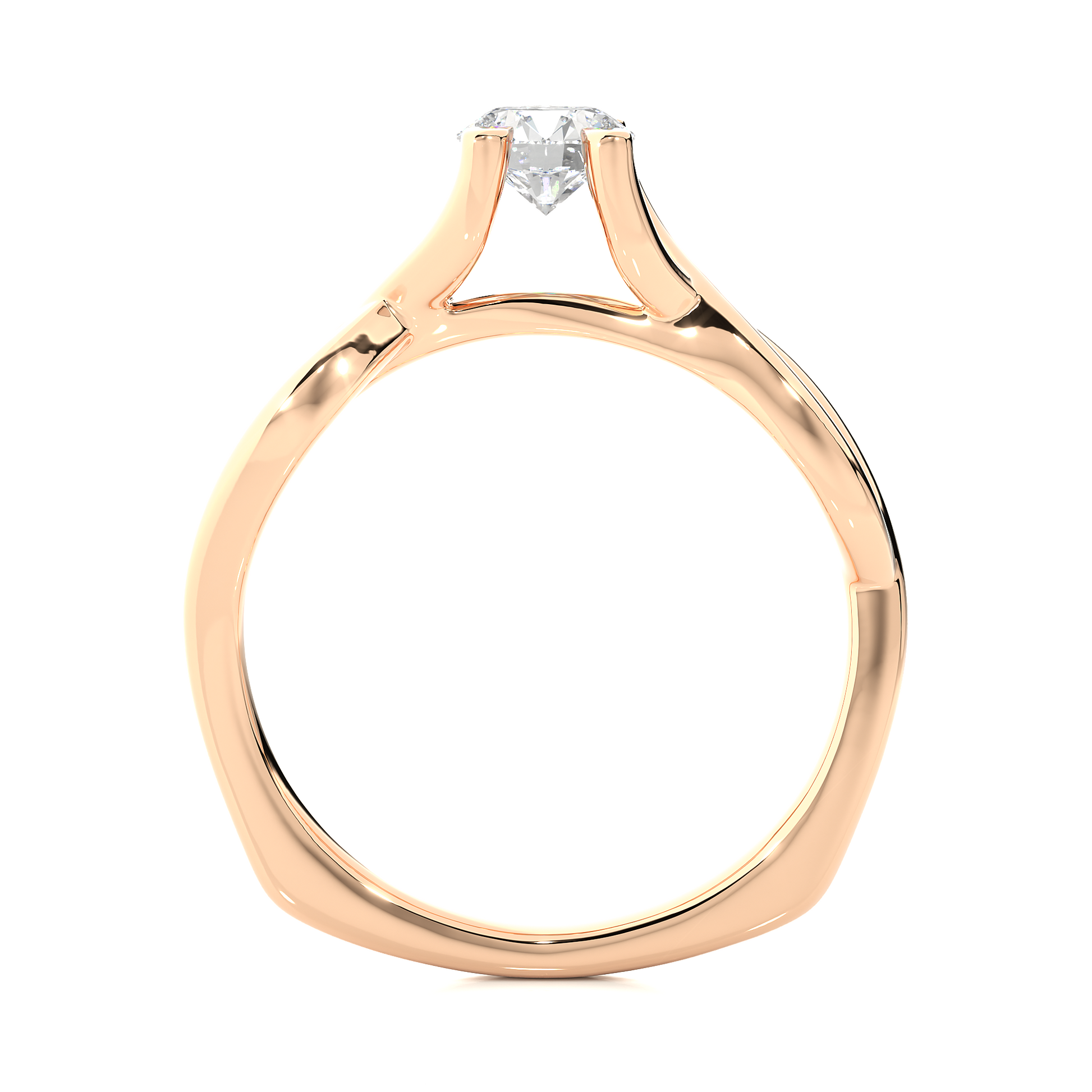 Round Diamond Ring – Solitaire Diamond with Elegant Gold Design Around the Band