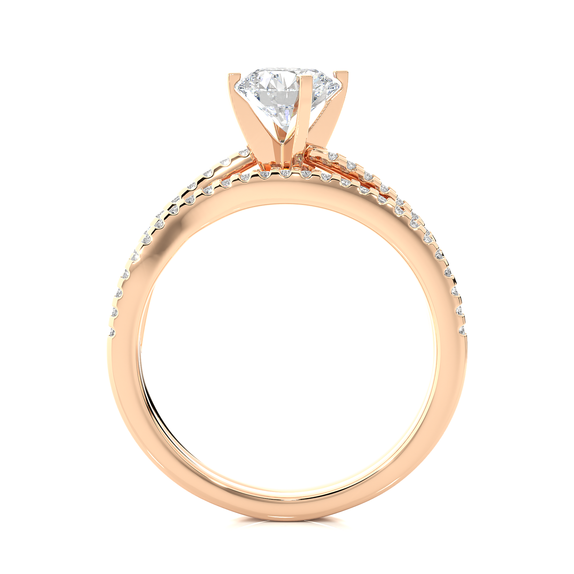 Round Diamond Ring – Solitaire Diamond with Two Diamond Chains Wrapped Around Thick Ring