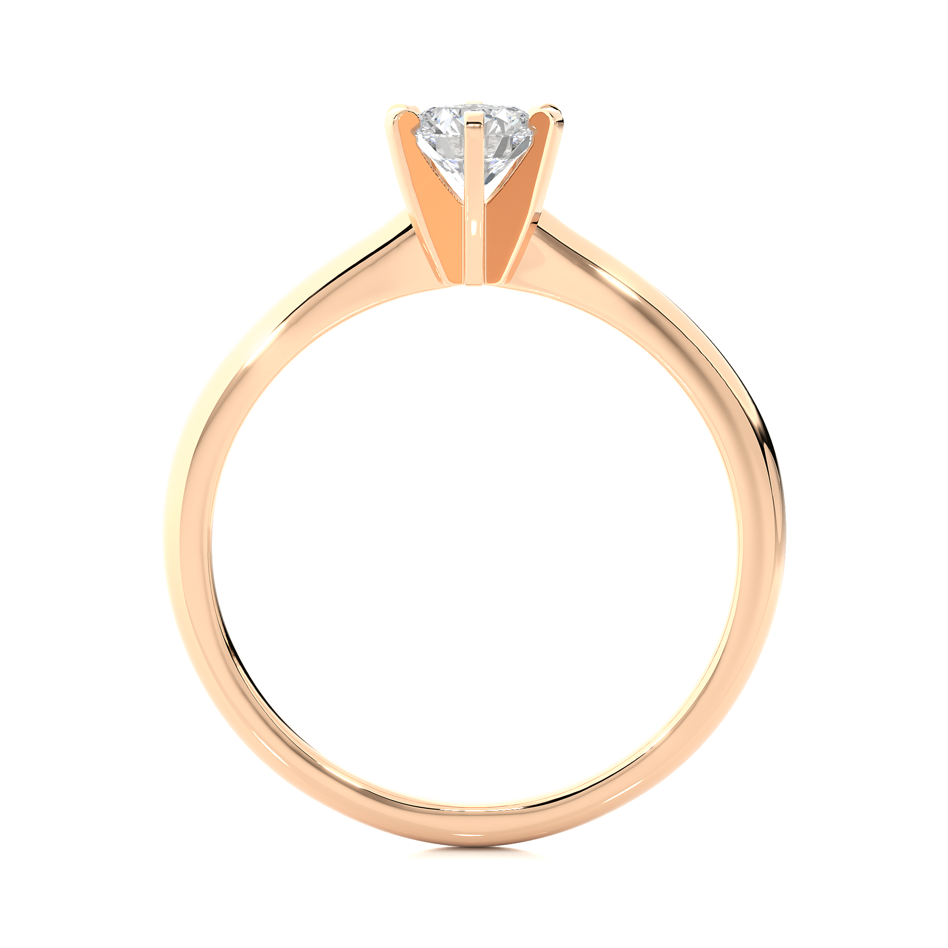 Round Diamond Ring – Circle Diamond Supported from 6 Sides with Plain Gold Band
