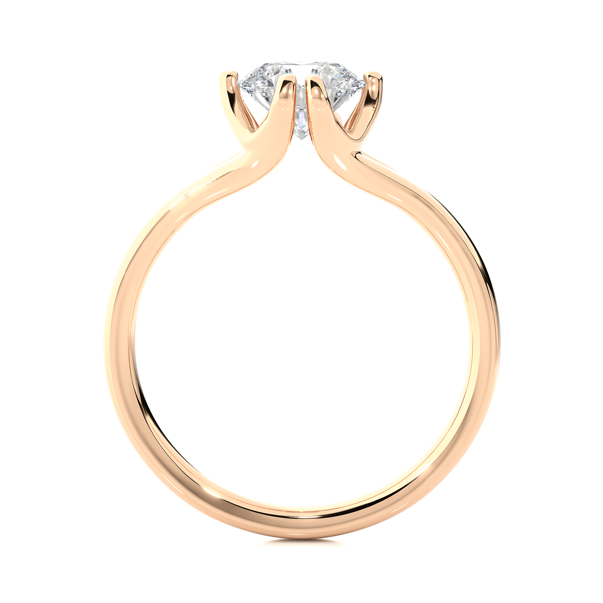 Round Diamond Ring – Solitaire Diamond Supported from 4 Sides with Plain Gold Band