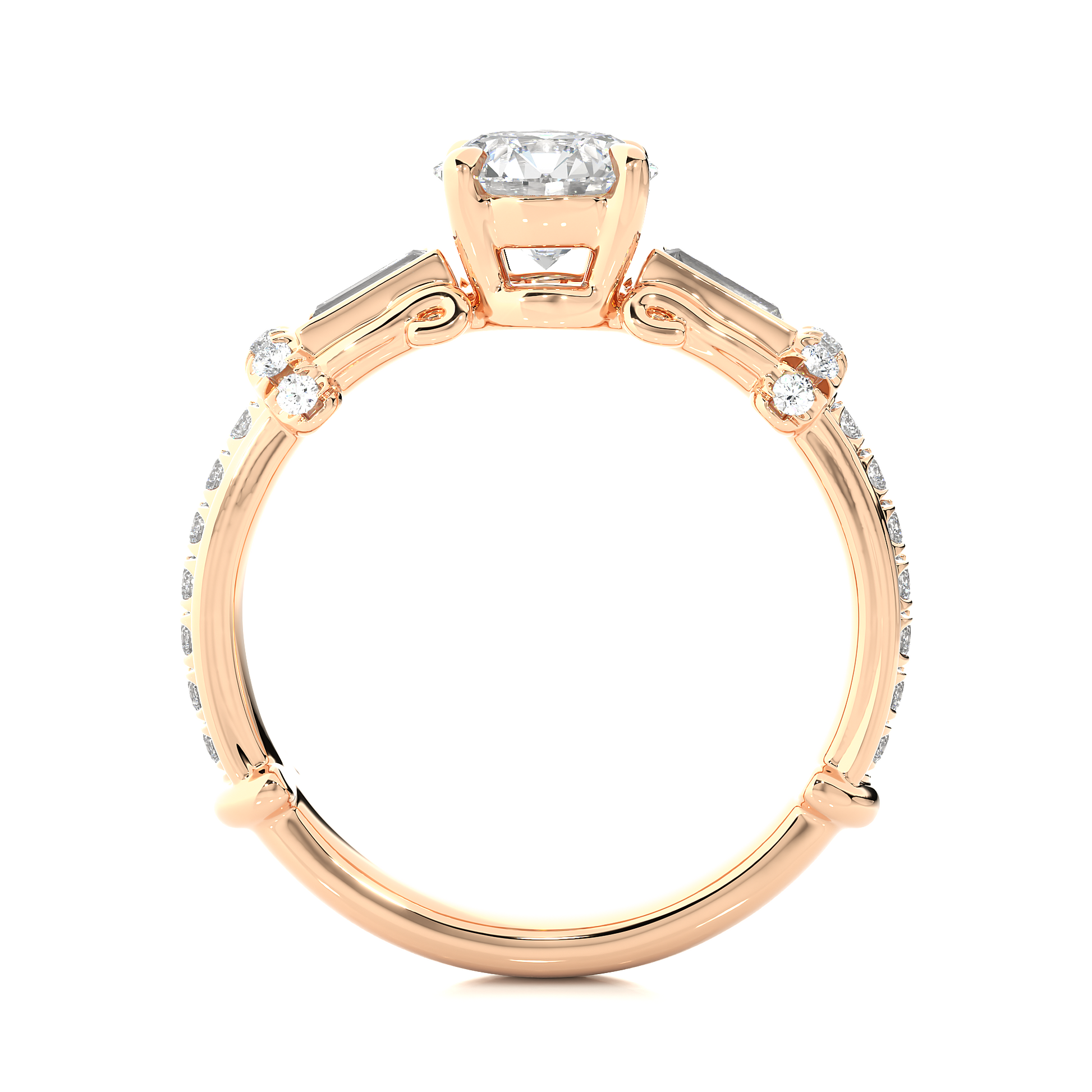 0.22+1+0.30 Ct Baguette + Round + Round Diamond Ring