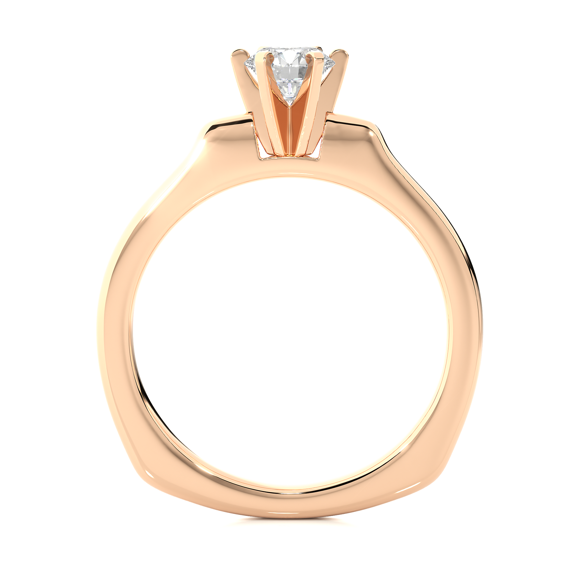 Round Diamond Ring – 6-Side Supported Round Diamond with Plain Gold Band