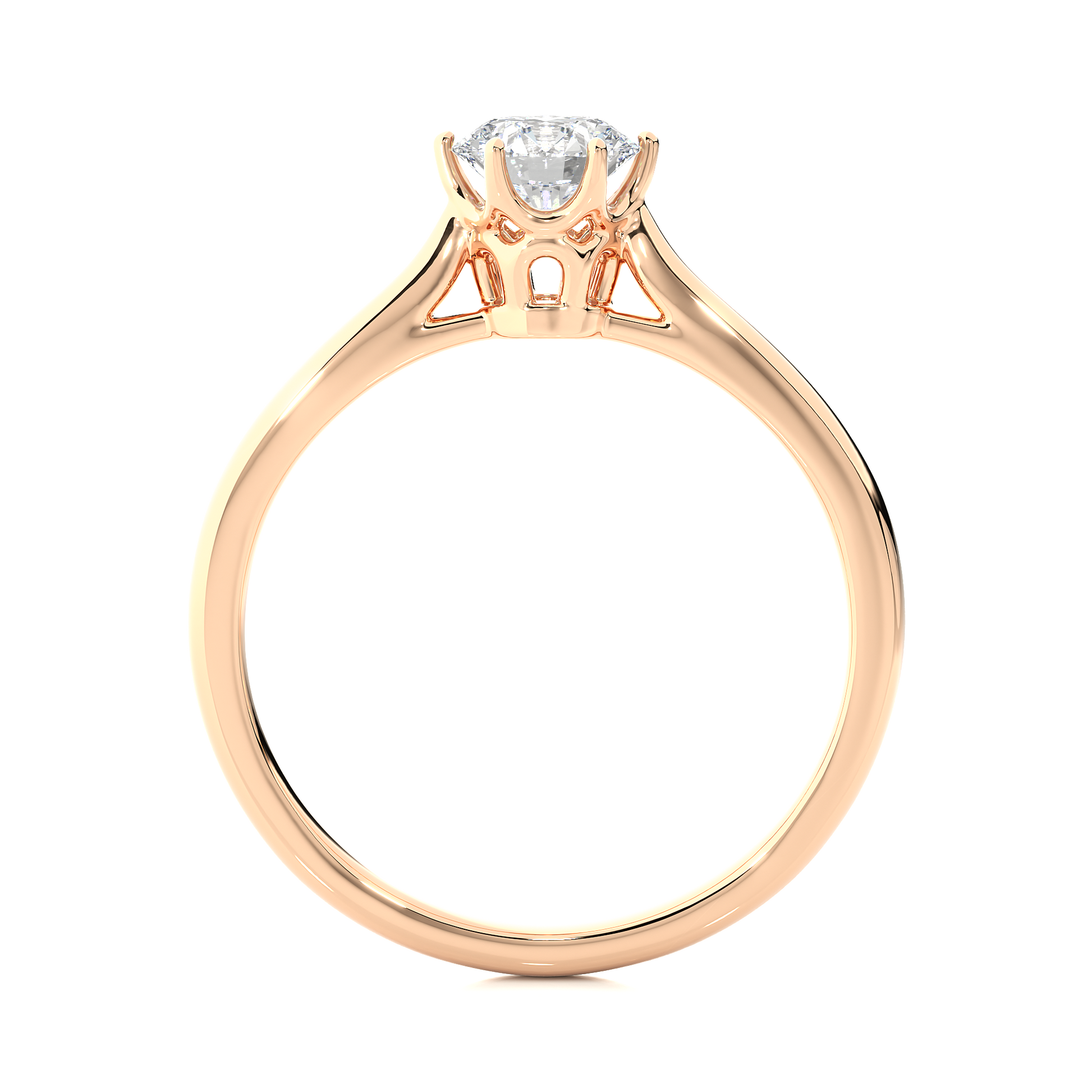 Elegant Round Diamond Ring – Hexagon-Inspired Design with Plain Gold Band