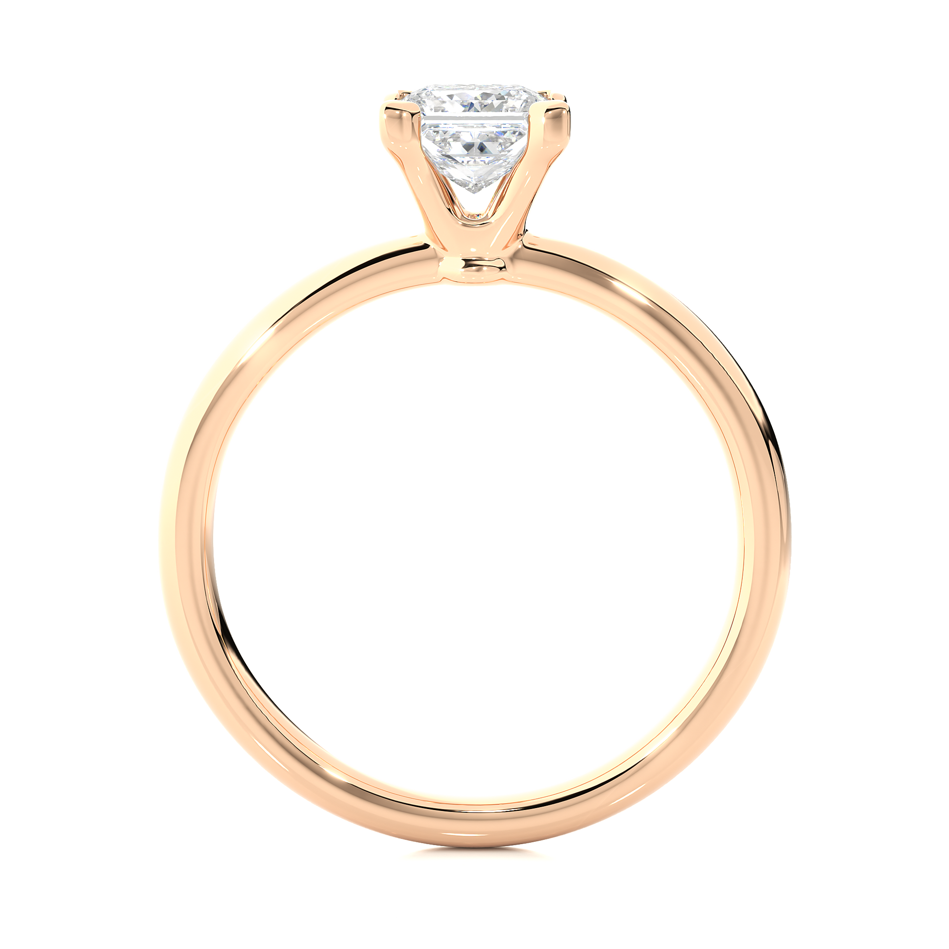 Princess Diamond Ring – Square Diamond Solitaire with Plain Gold Band
