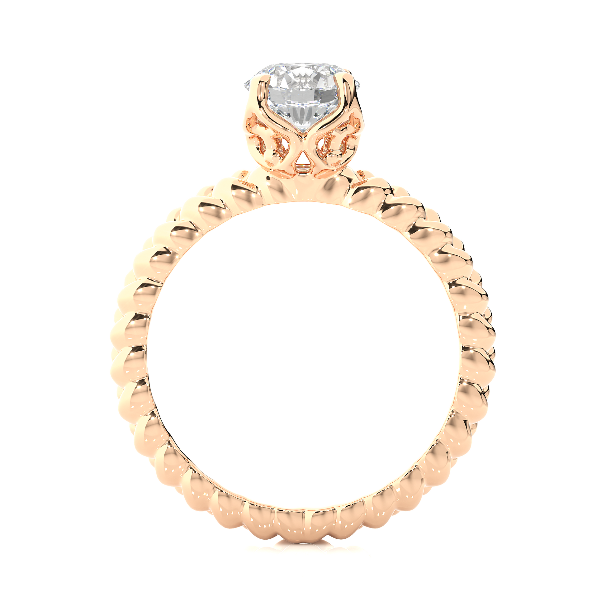 Round Diamond Ring – Solitaire Diamond with Beautiful Design Around the Gold Band
