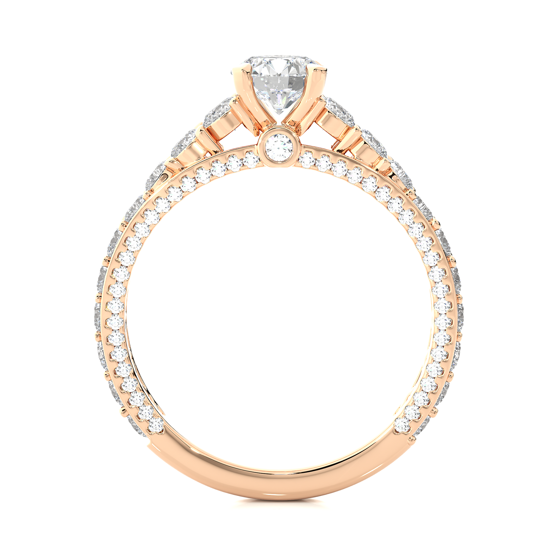 Round Diamond Ring – Solitaire Diamond with Small Diamonds Around and Sides of the Thick Ring in Elegant Design