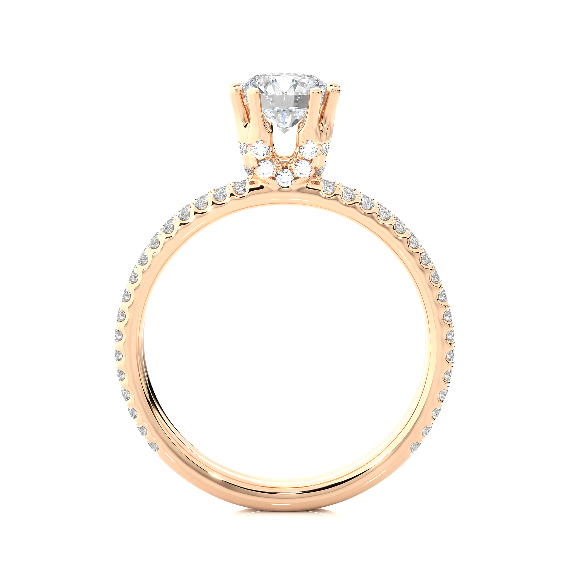 Round Diamond Ring – Solitaire Diamond with Small Diamonds on Dual Rings in Gold