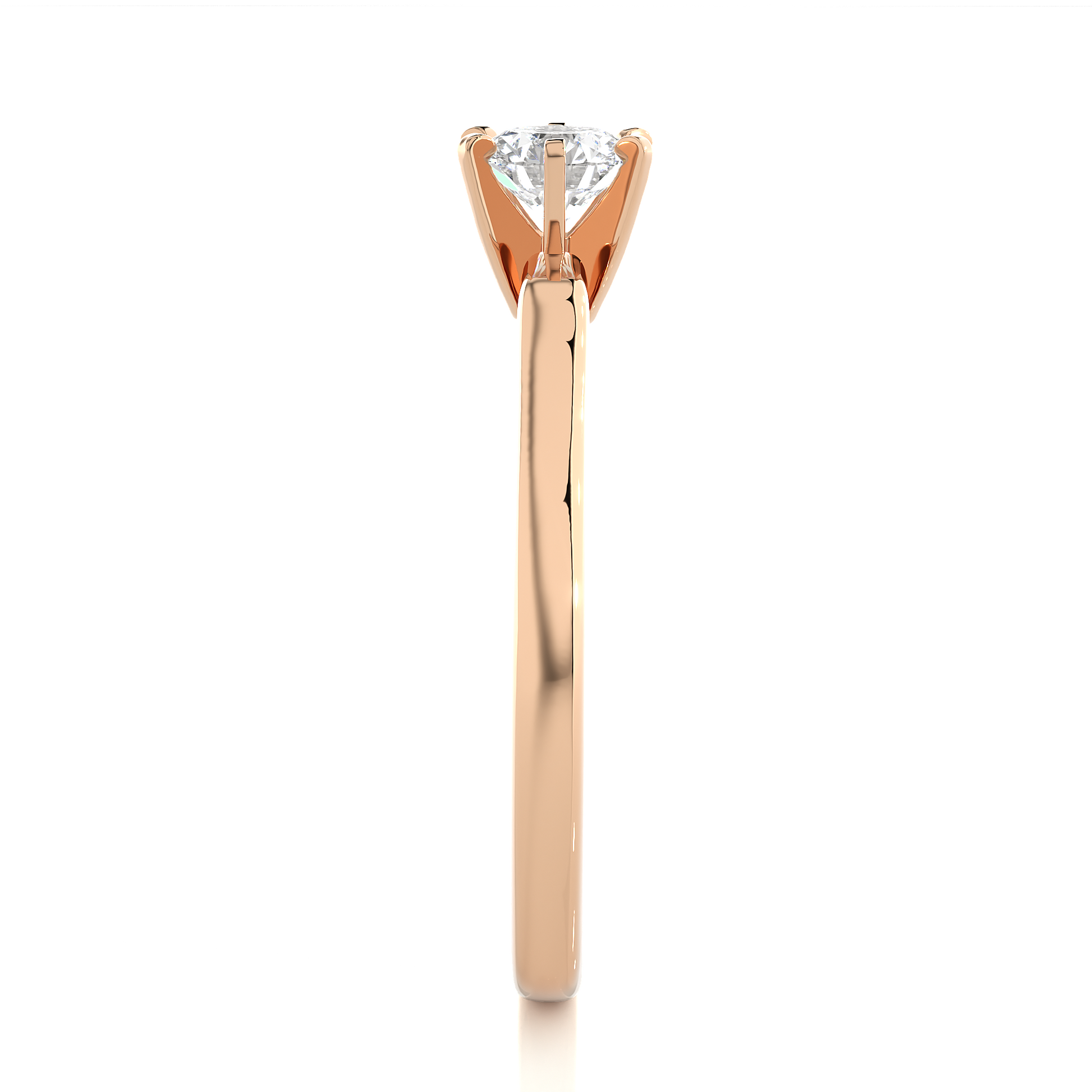 Round Diamond Ring – 6-Side Supported Round Diamond with Plain Gold Band