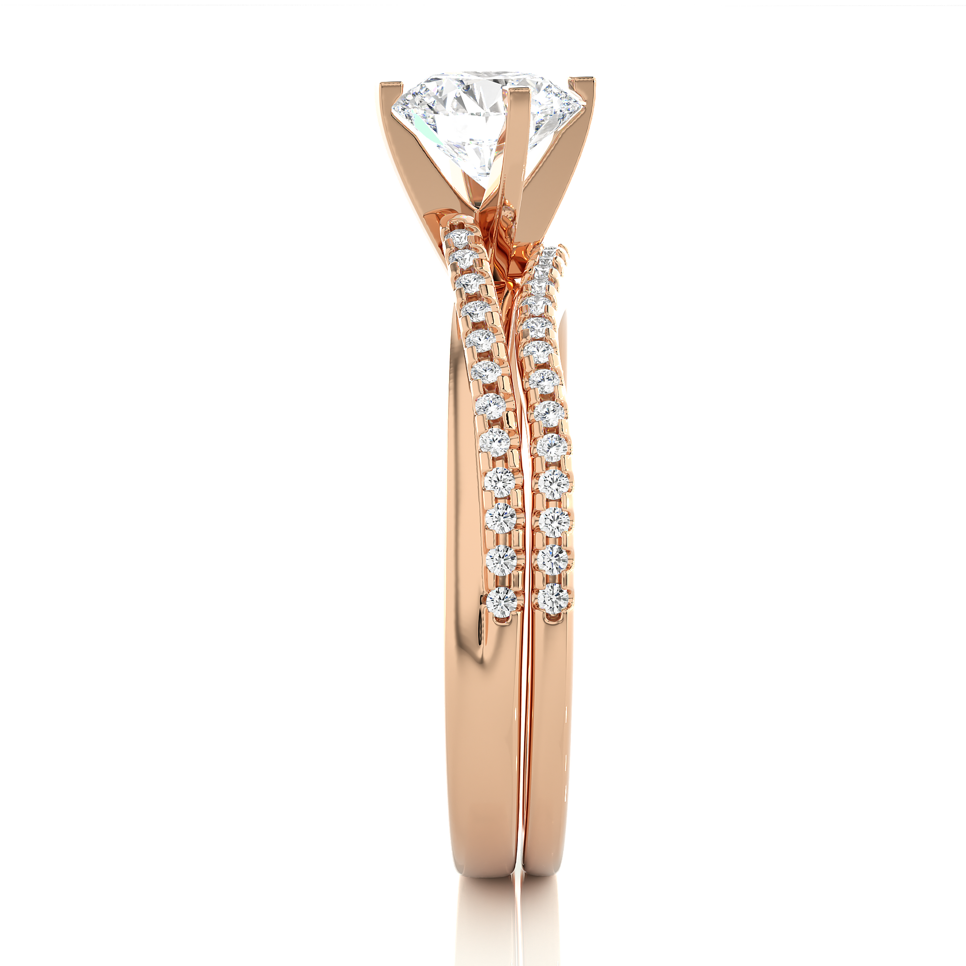 Round Diamond Ring – Solitaire Diamond with Two Diamond Chains Wrapped Around Thick Ring