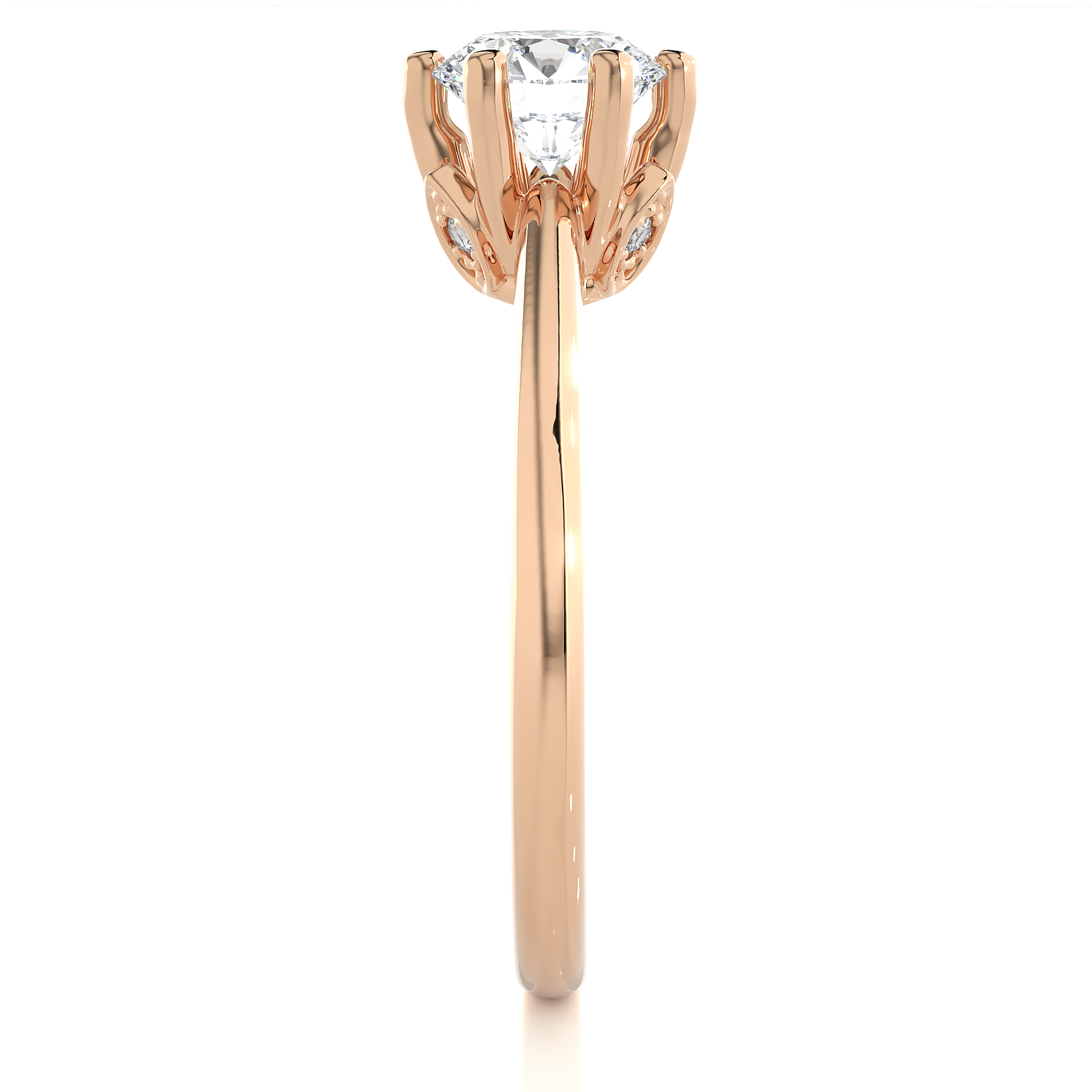 Round Diamond Ring – 6-Side Supported with Circular Diamond and Small Top Circle in Plain Gold