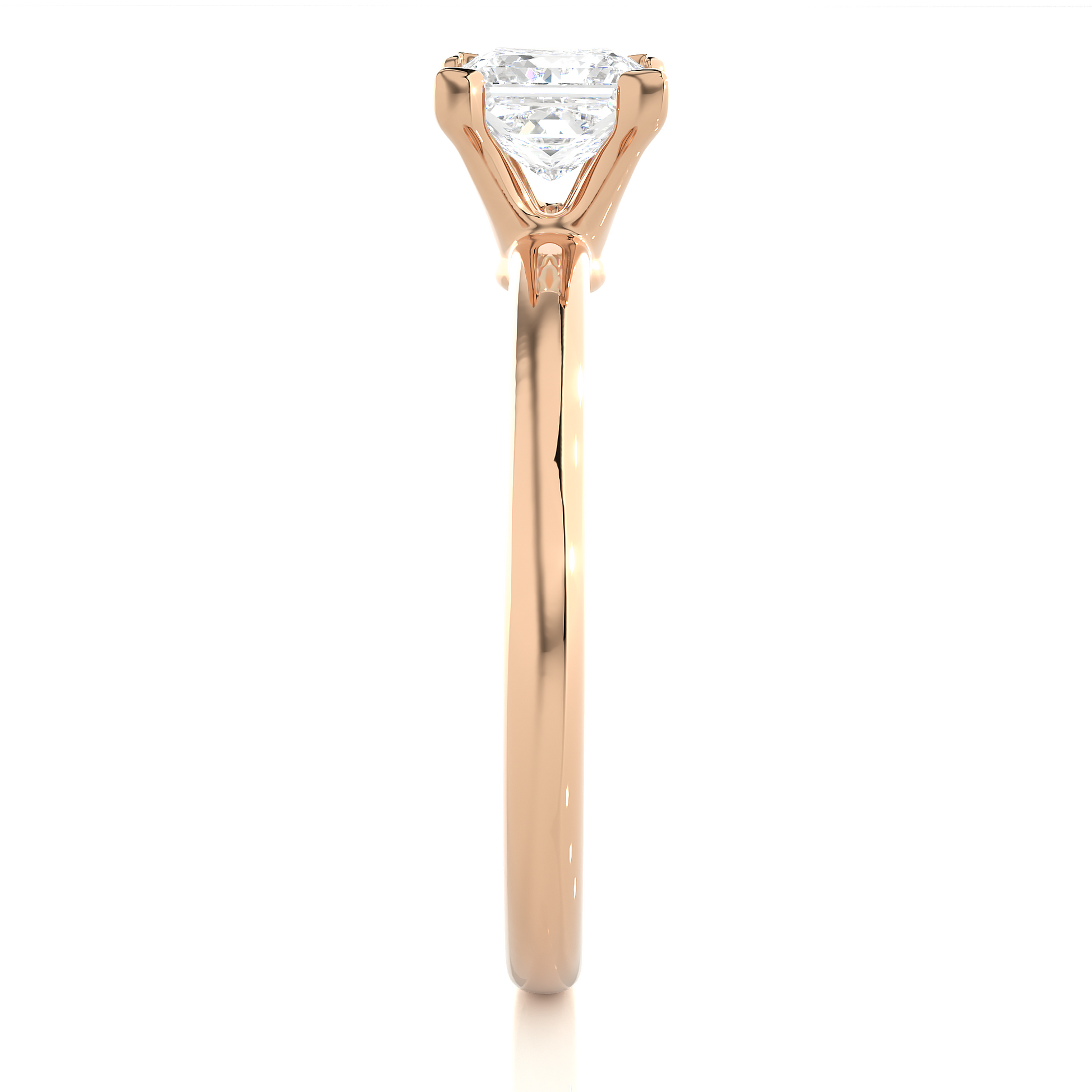 Princess Diamond Ring – Square Diamond Solitaire with Plain Gold Band