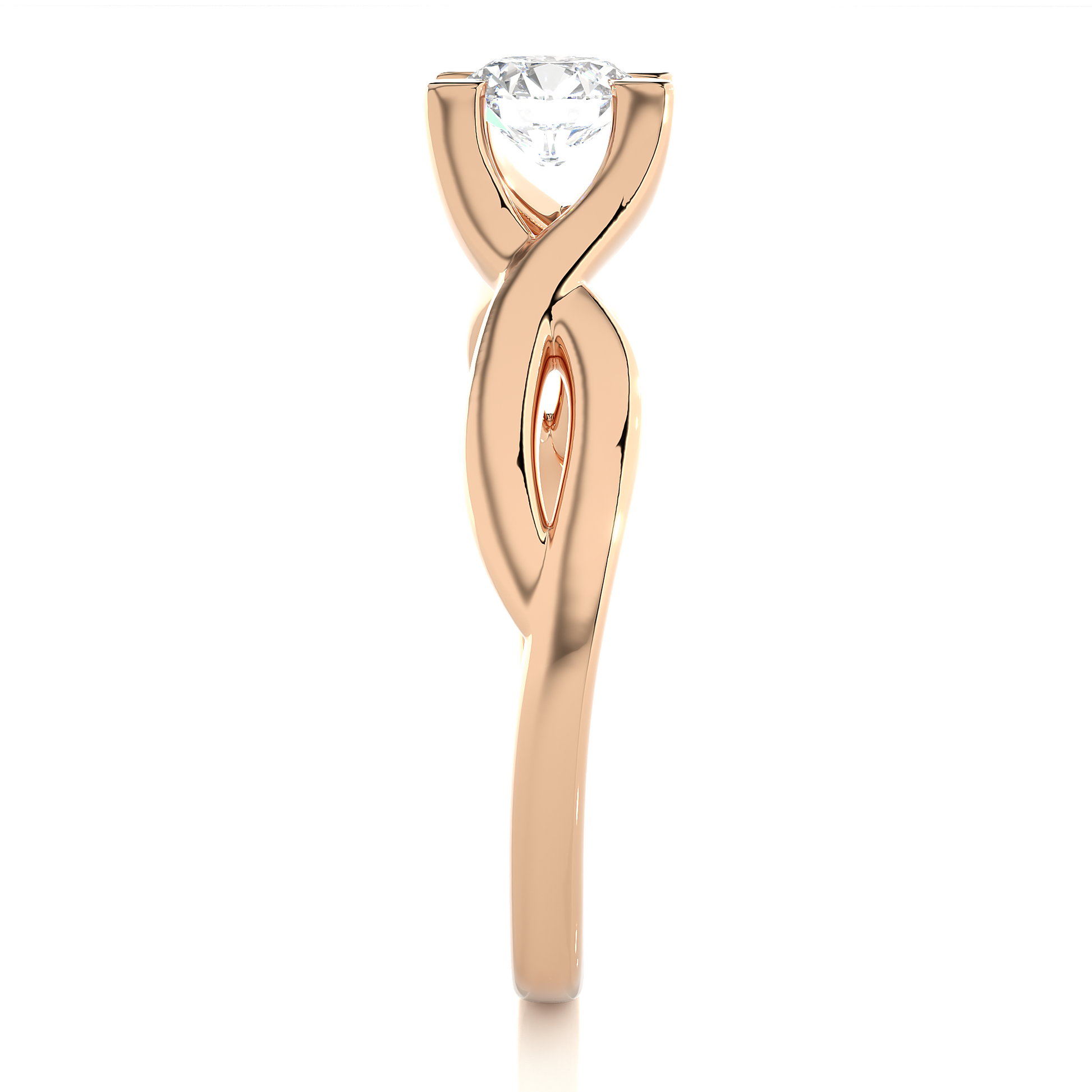 Round Diamond Ring – Solitaire Diamond with Elegant Gold Design Around the Band