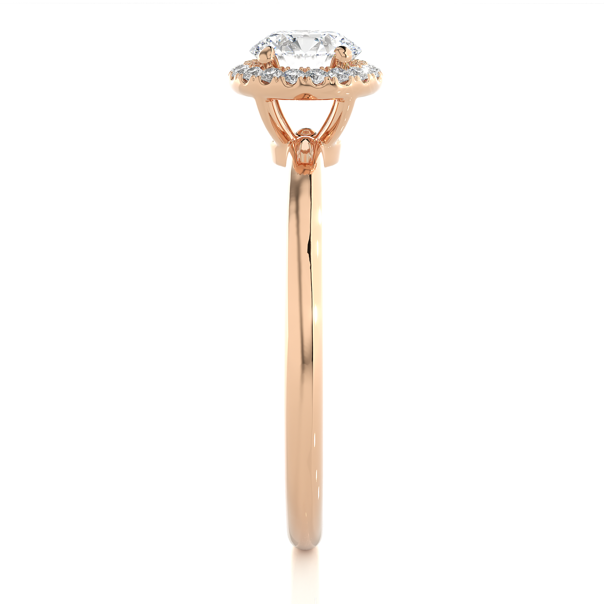 Round Diamond Ring – Solitaire Circle Diamond with Small Diamonds Around on Plain Band