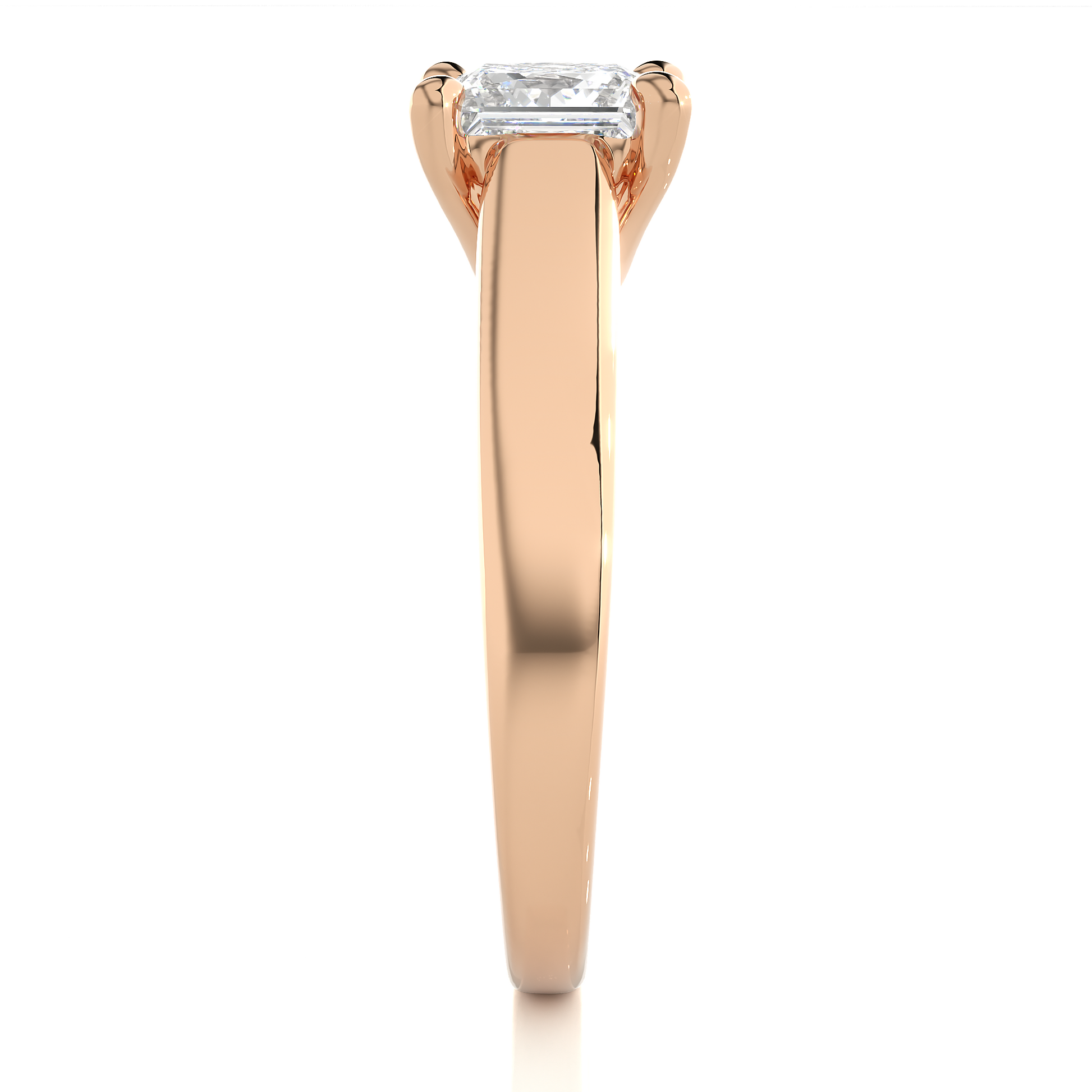 Princess Diamond Ring – Square Diamond Solitaire with Thick Plain Gold Band