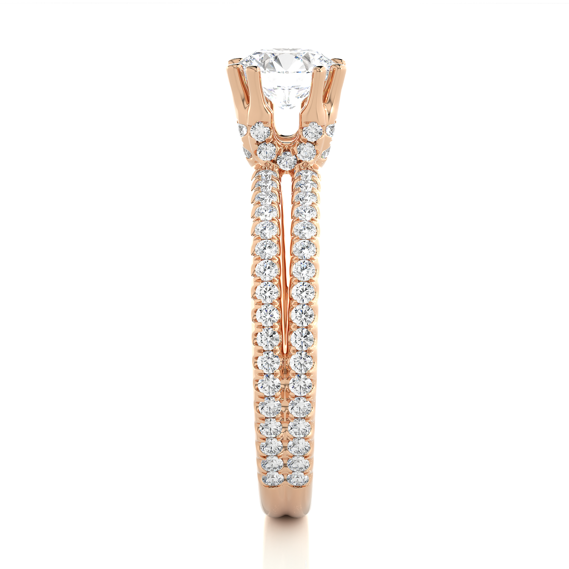 Round Diamond Ring – Solitaire Diamond with Small Diamonds on Dual Rings in Gold