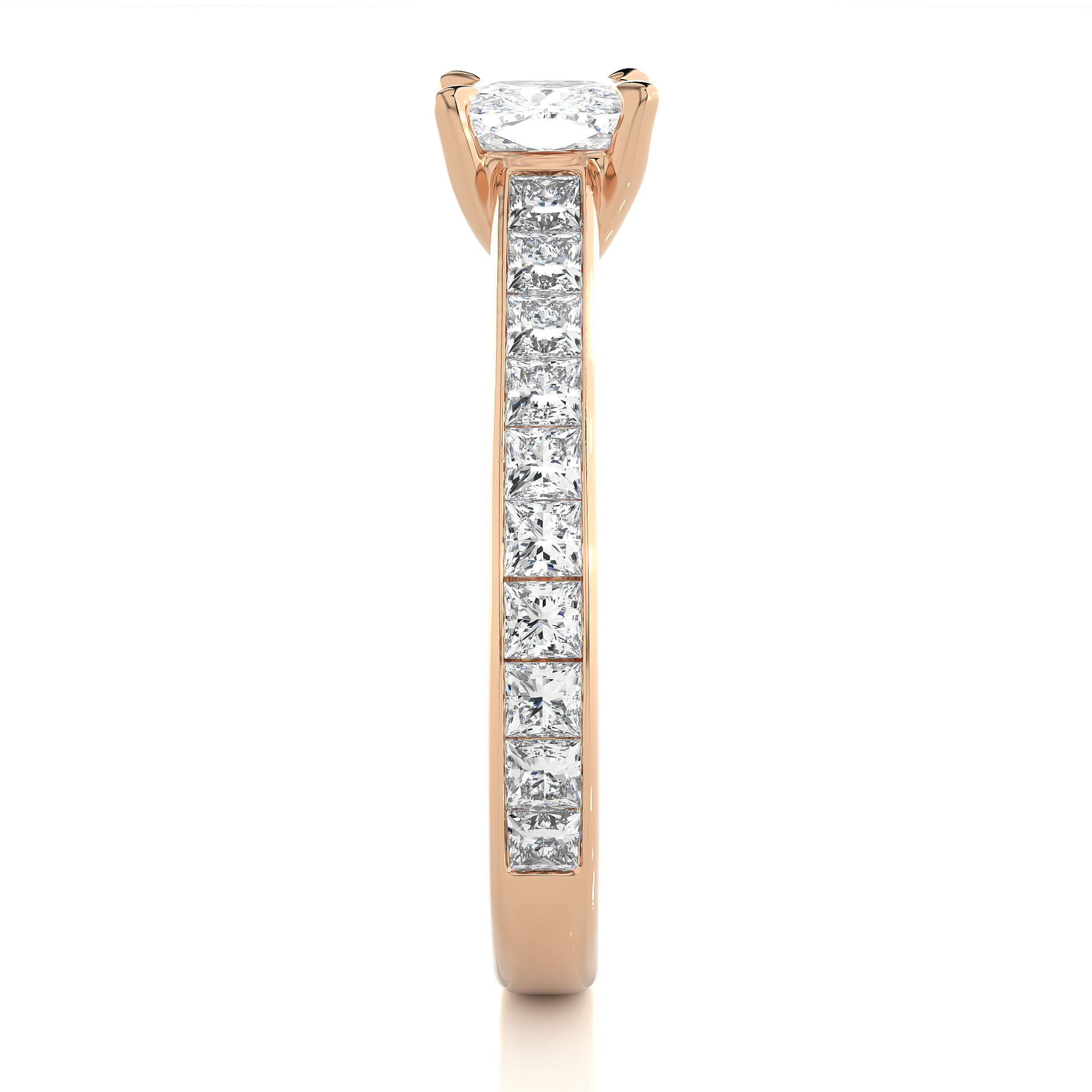 1.1+1.0  Ct Cushion + Princess Diamond Ring