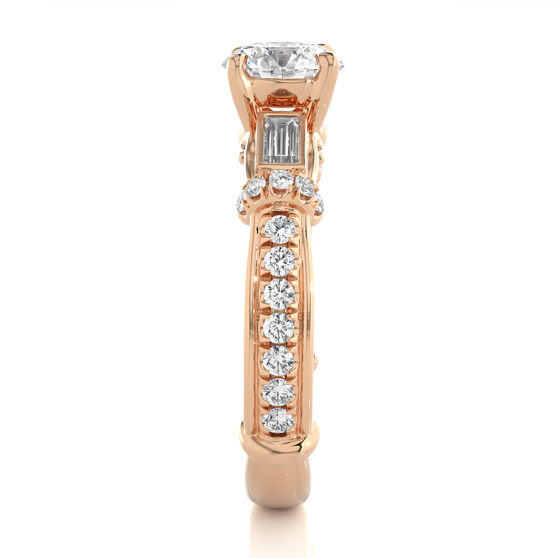 0.22+1+0.30 Ct Baguette + Round + Round Diamond Ring