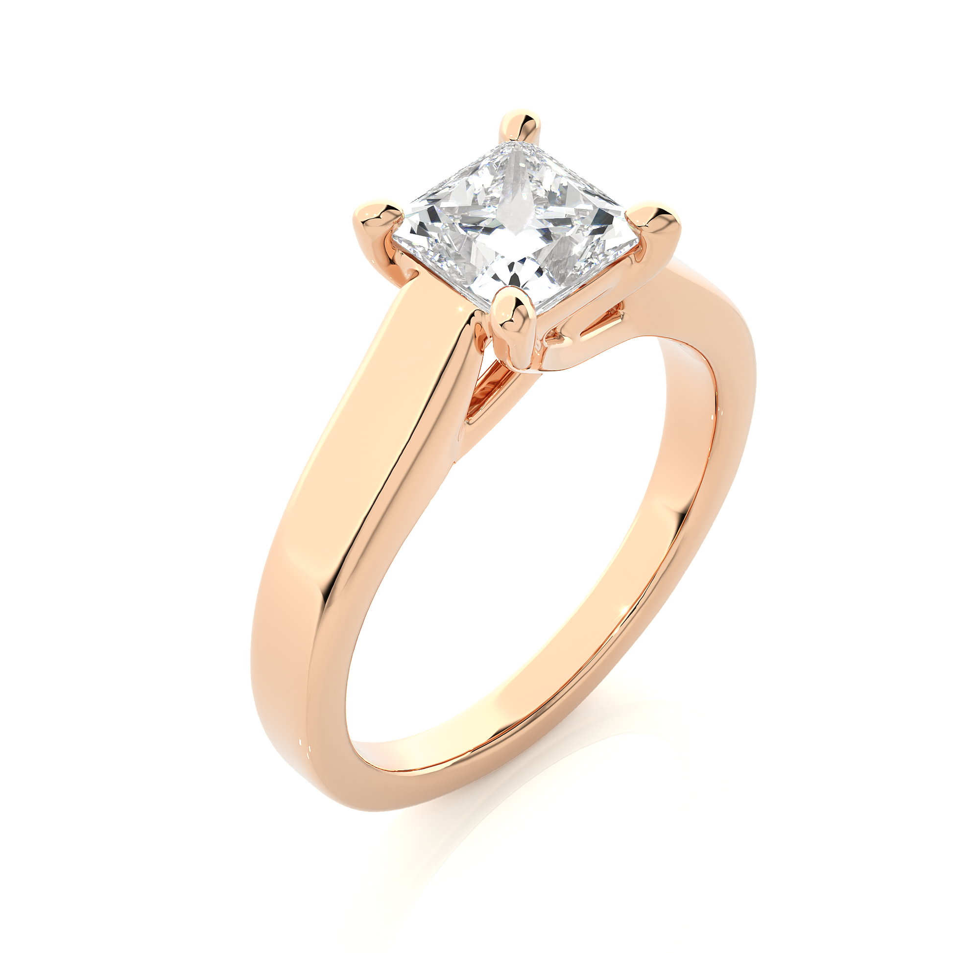 Princess Diamond Ring – Square Diamond Solitaire with Thick Plain Gold Band