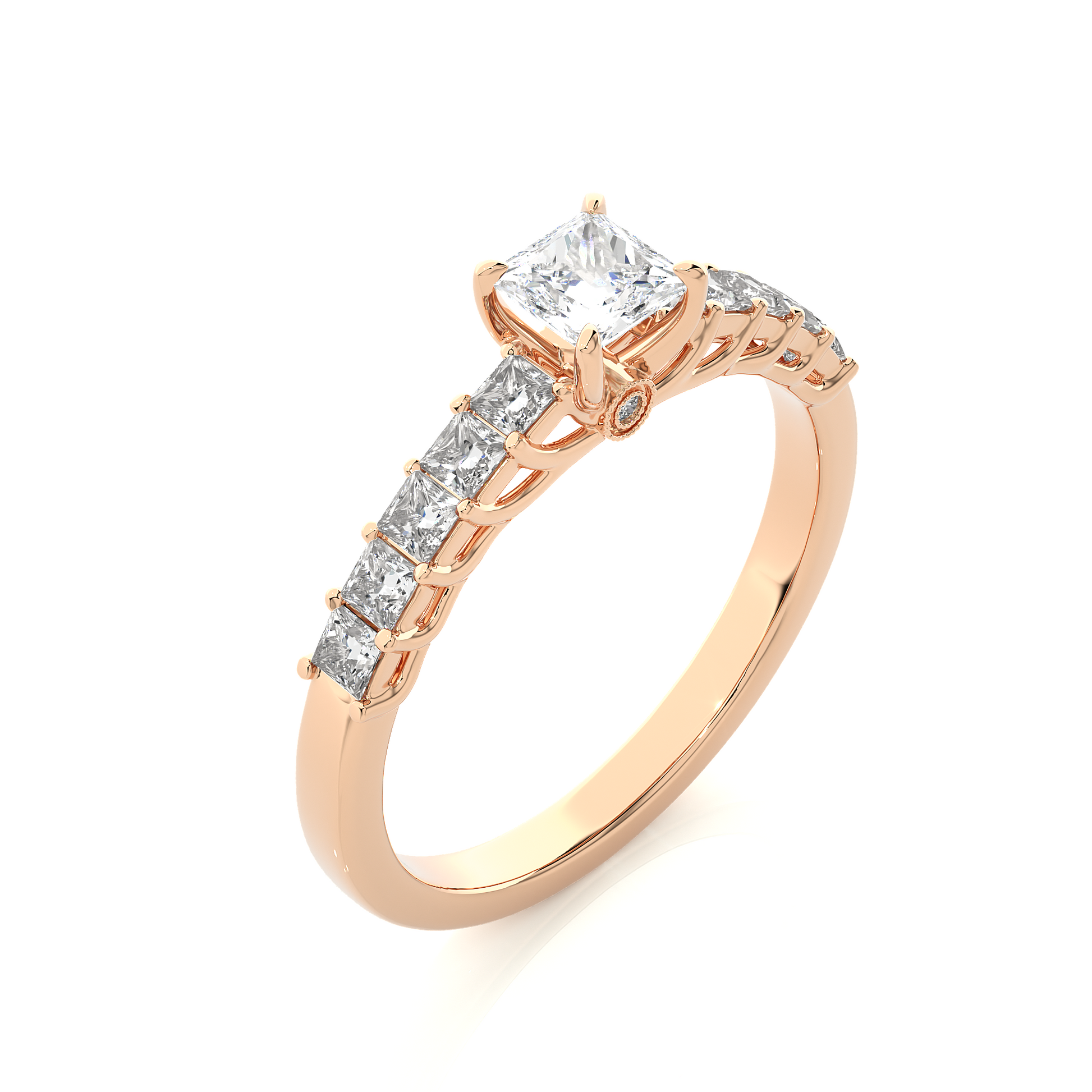 0.40+0.44+0.01 Ct Princess + Princess + Round Diamond Ring