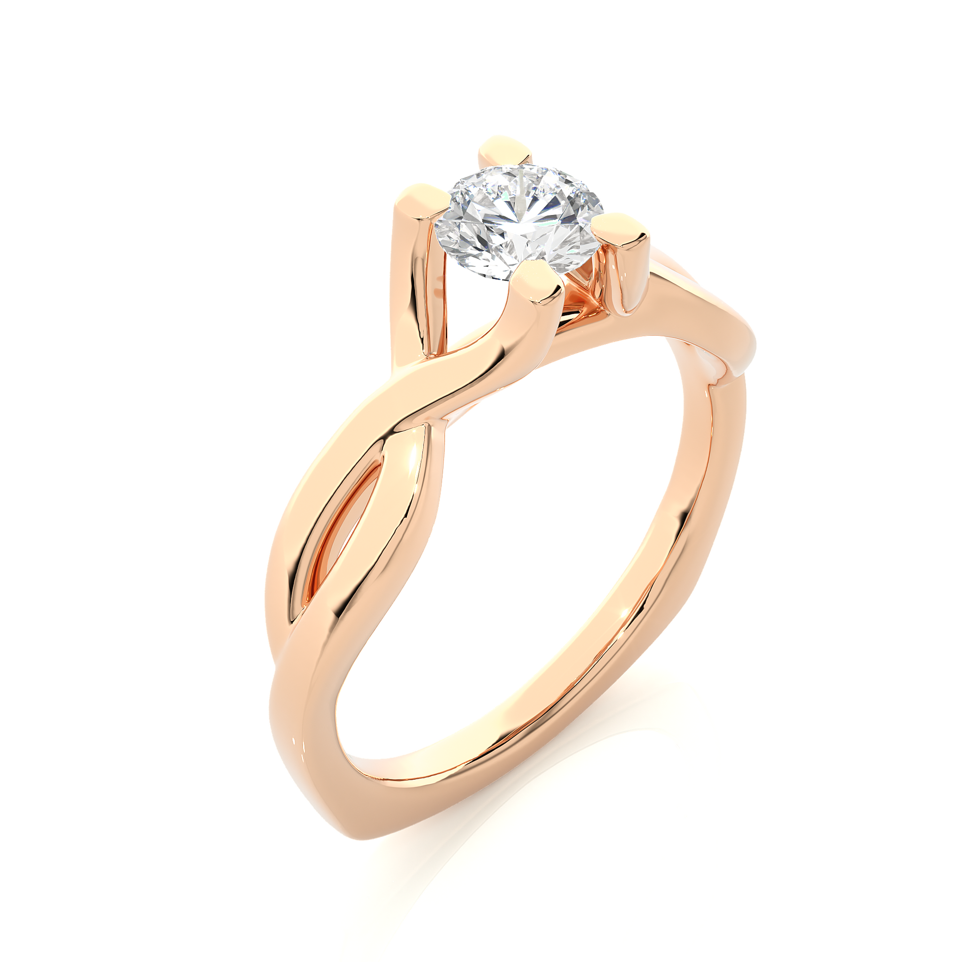 Round Diamond Ring – Solitaire Diamond with Elegant Gold Design Around the Band