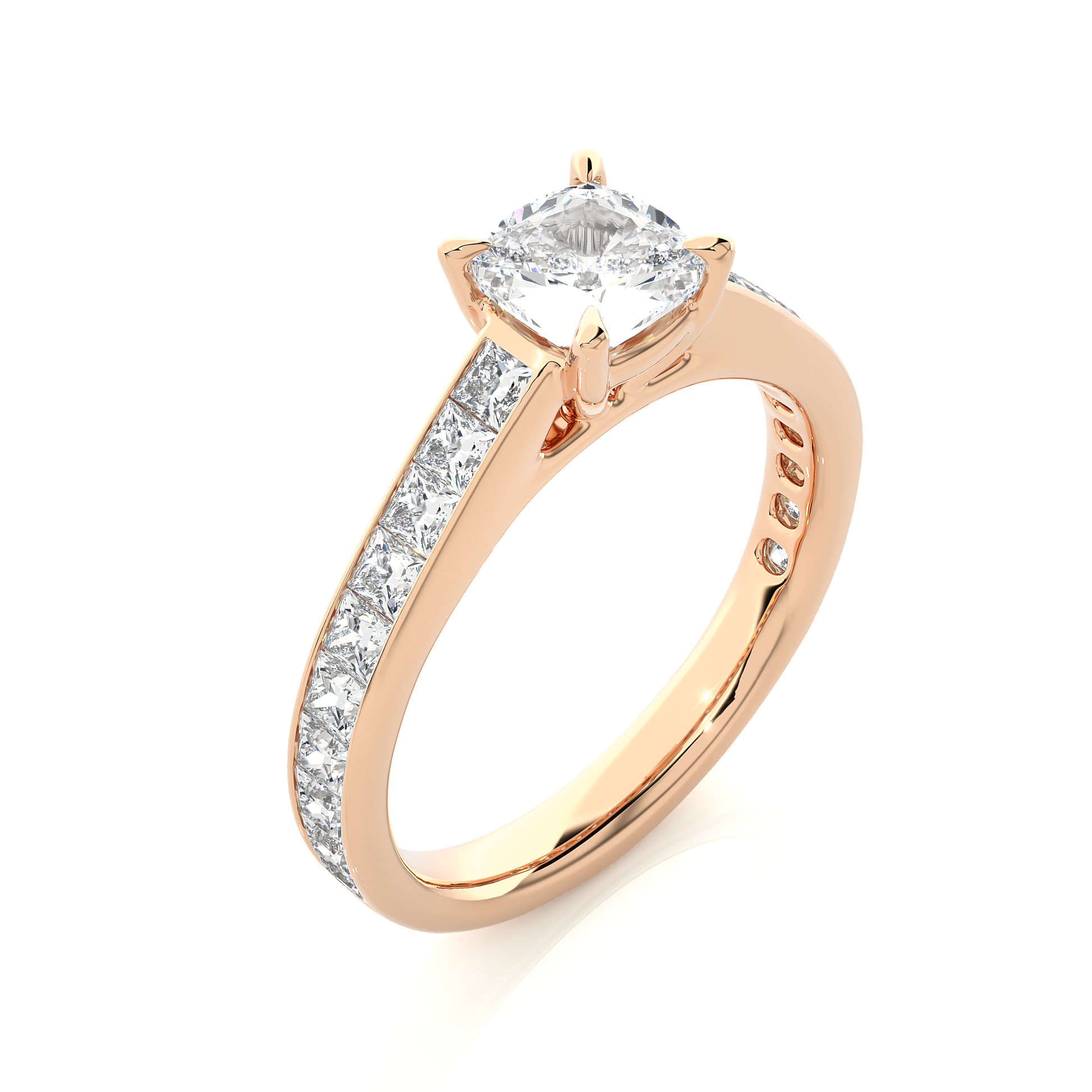 1.1+1.0  Ct Cushion + Princess Diamond Ring