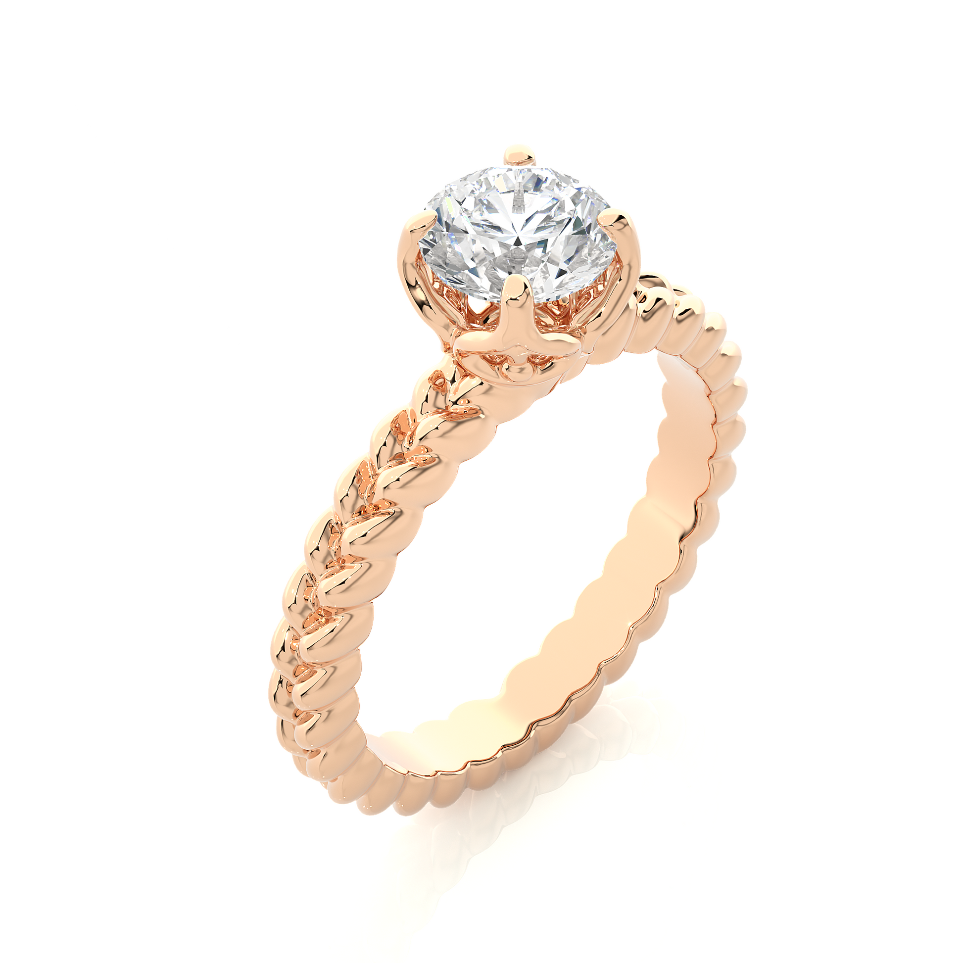 Round Diamond Ring – Solitaire Diamond with Beautiful Design Around the Gold Band