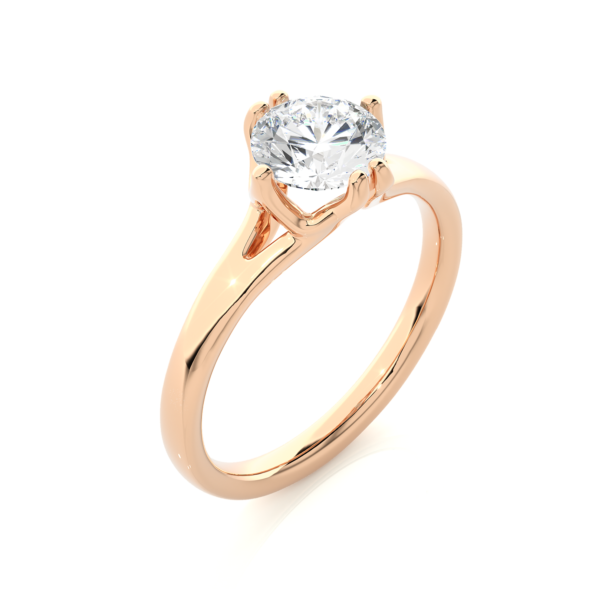 Round Diamond Ring – Solitaire Diamond Supported from 4 Sides with Plain Gold Band