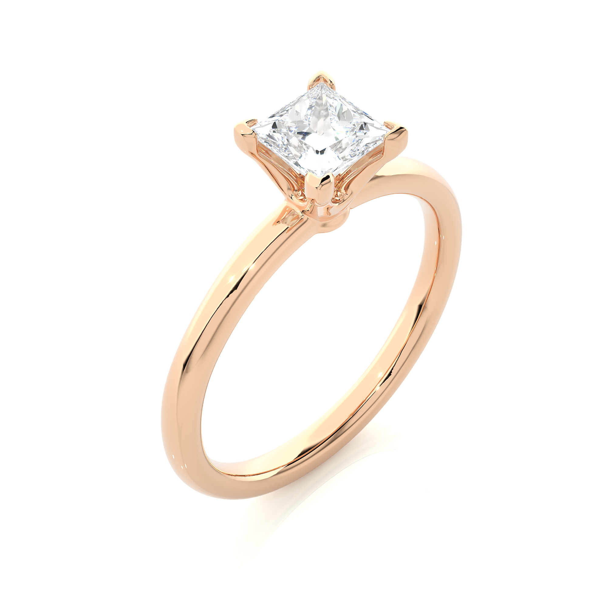 Princess Diamond Ring – Square Diamond Solitaire with Plain Gold Band