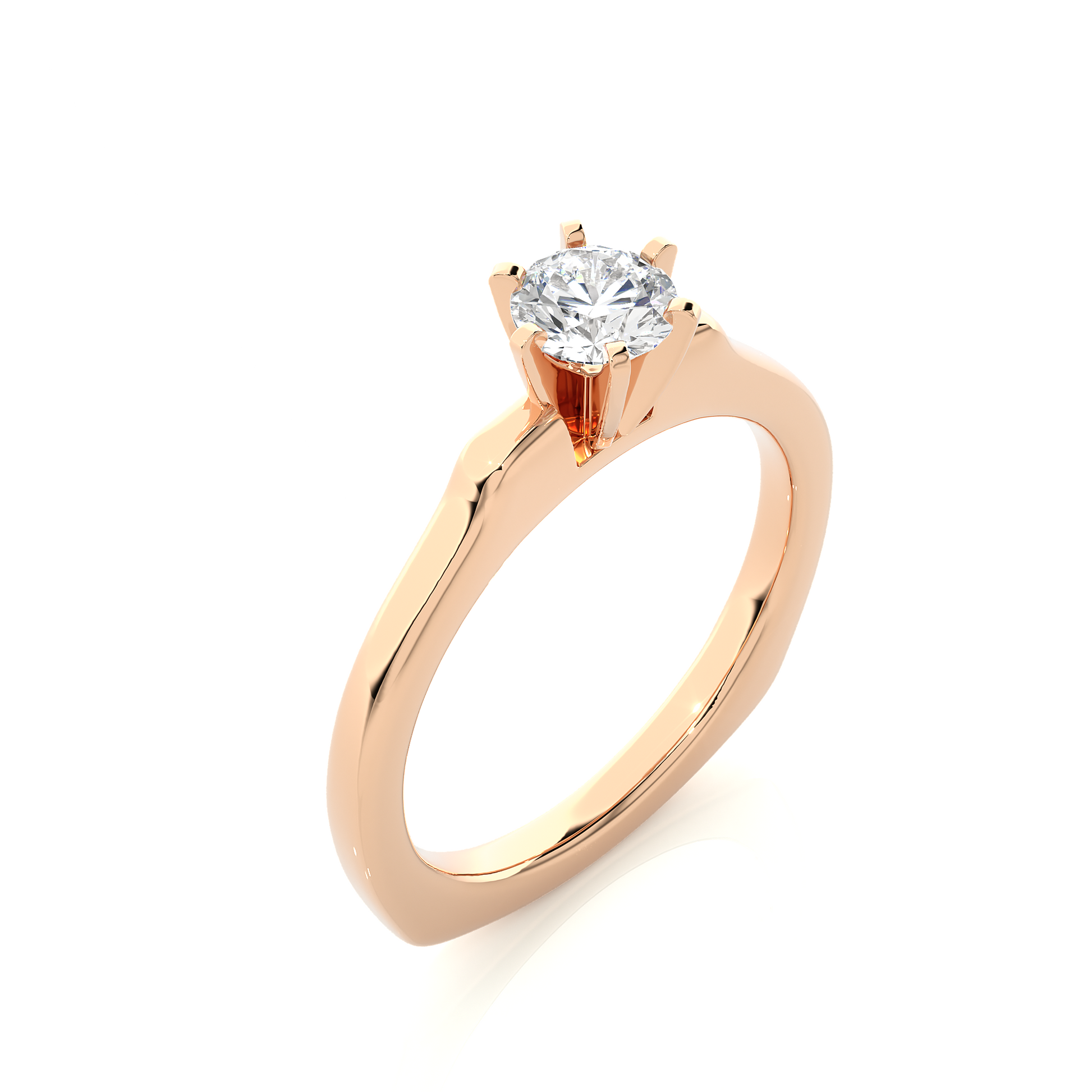 Round Diamond Ring – 6-Side Supported Round Diamond with Plain Gold Band