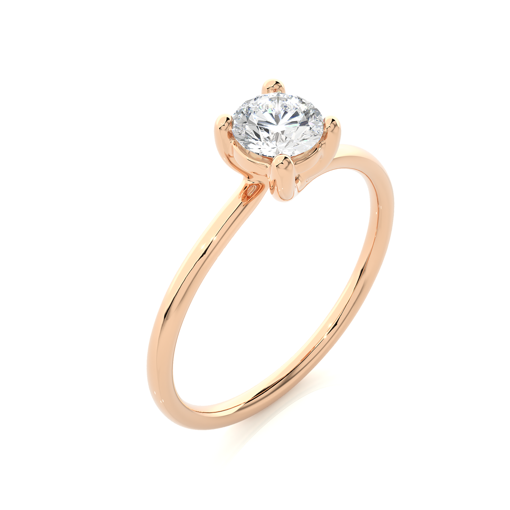 Classic Round Diamond Ring – Plain Band with Solitaire Diamond in the Center