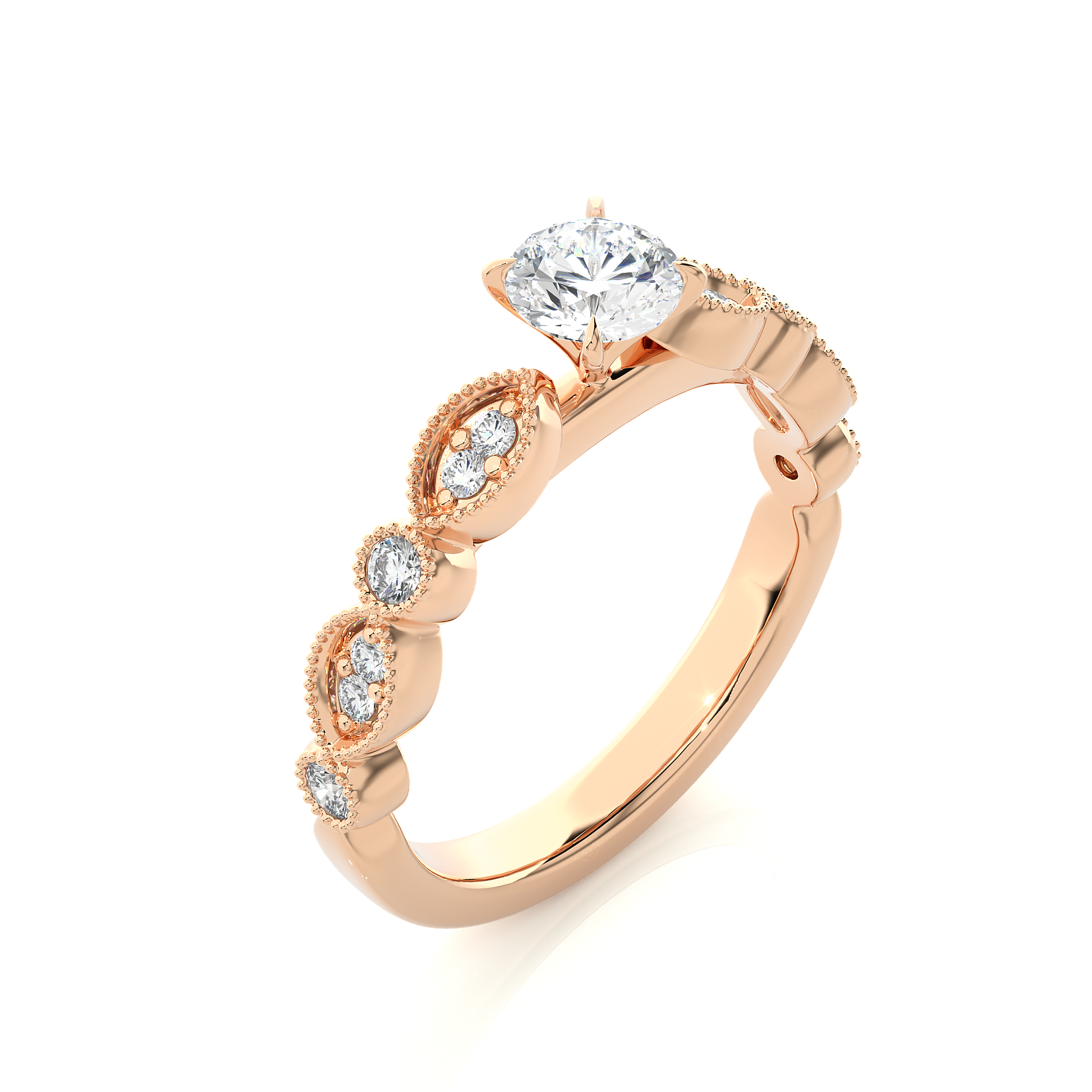 Round Diamond Ring – Design All Around with Solitaire Diamond in the Center