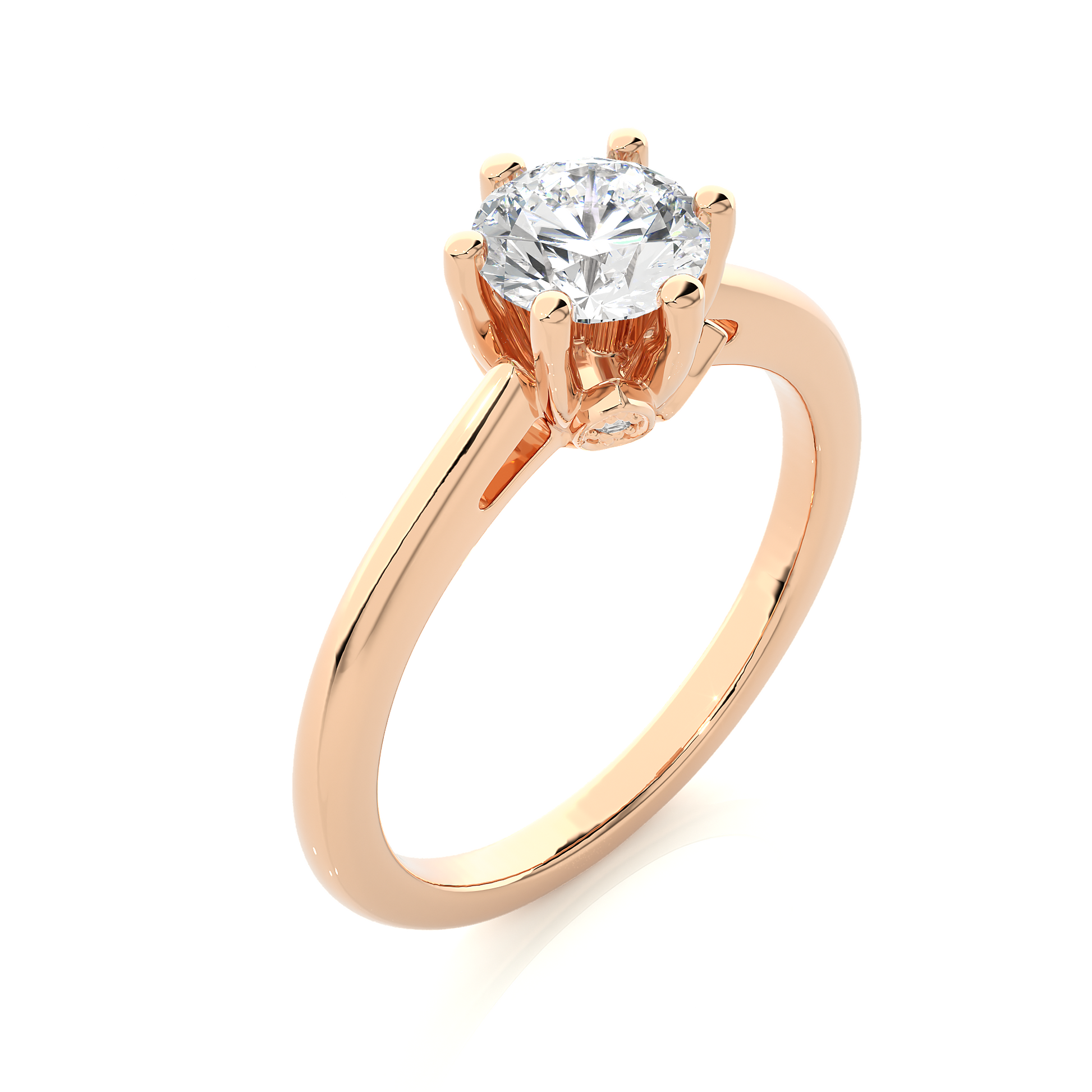 Round Diamond Ring – 6-Side Supported with Circular Diamond and Small Top Circle in Plain Gold