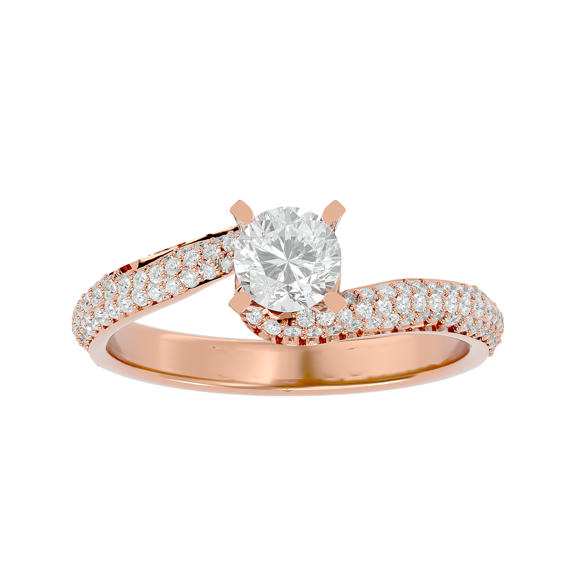 Round Diamond Ring – Solitaire Diamond with Two Lines of Small Diamonds Embedded Around