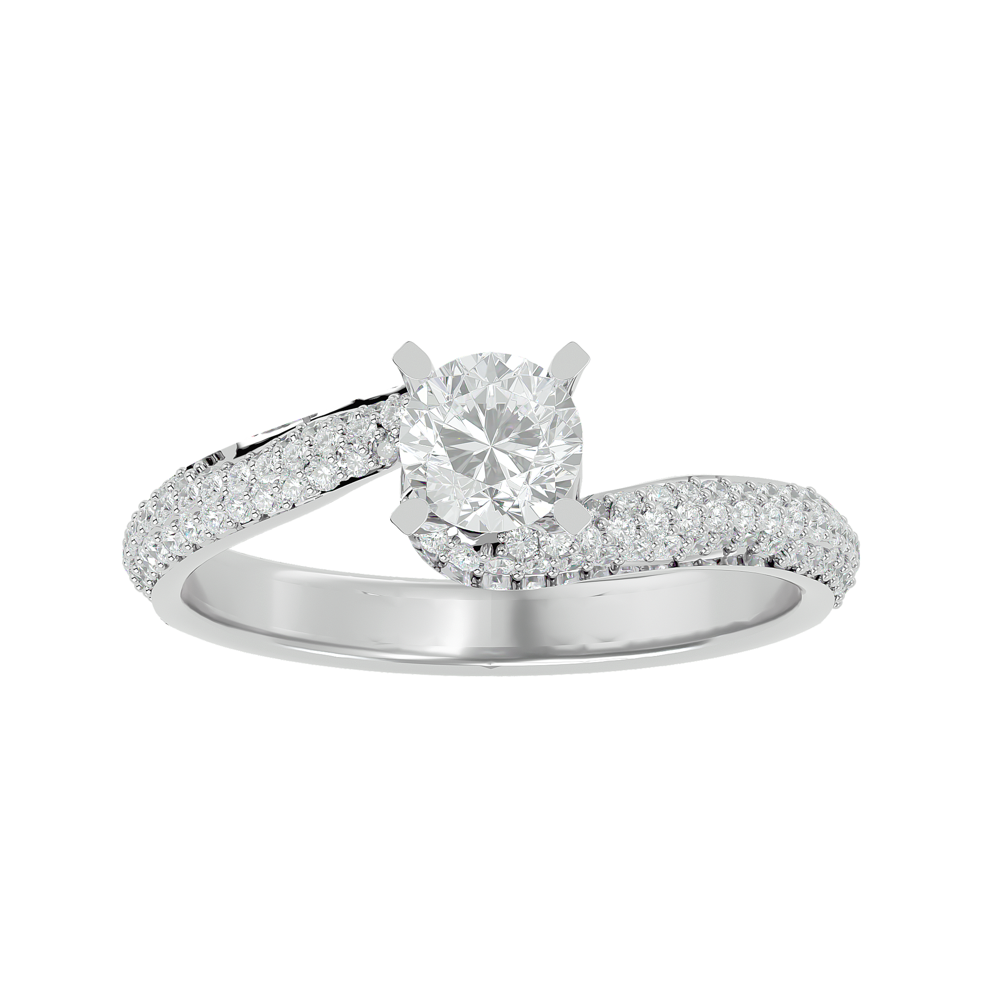 Round Diamond Ring – Solitaire Diamond with Two Lines of Small Diamonds Embedded Around