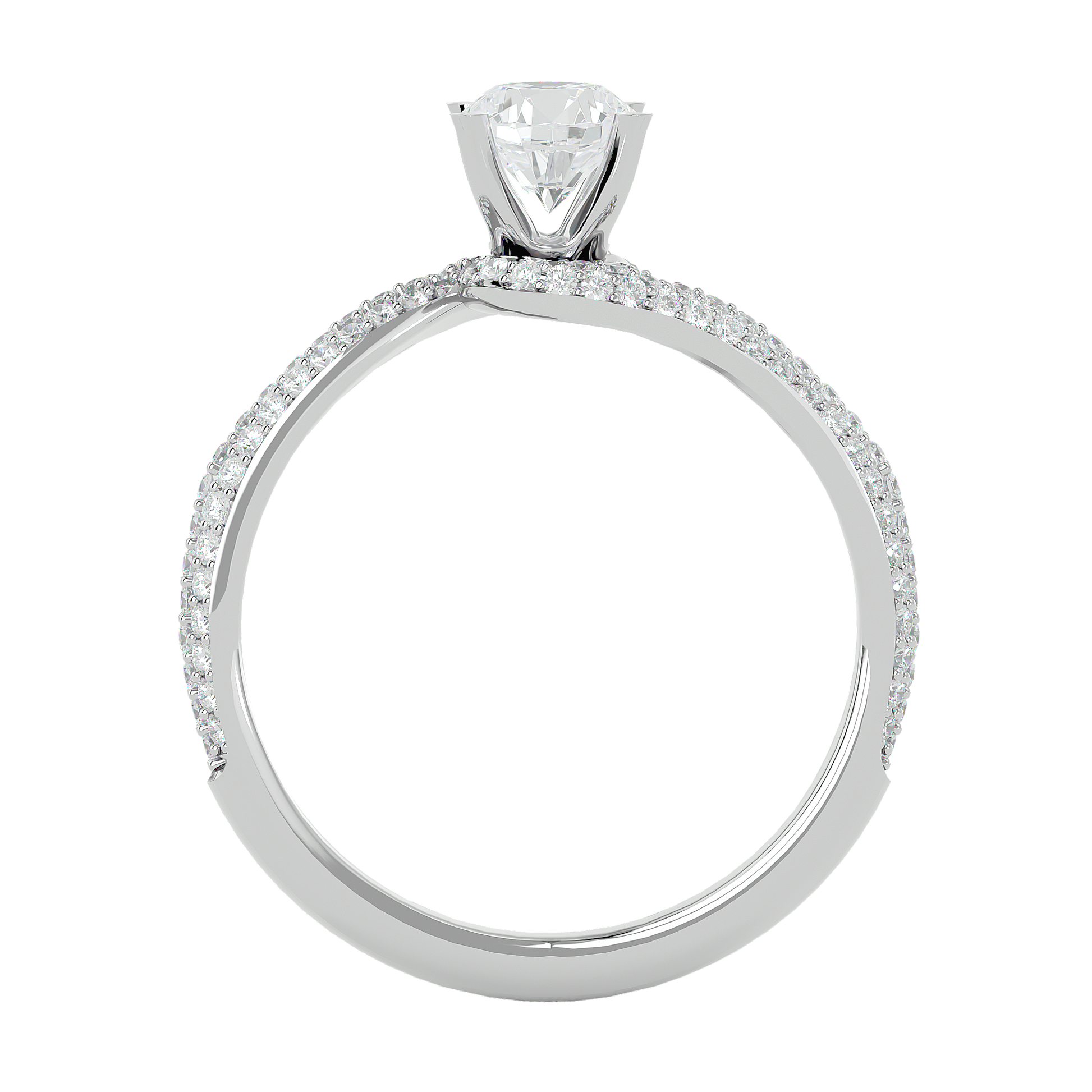 Round Diamond Ring – Solitaire Diamond with Two Lines of Small Diamonds Embedded Around