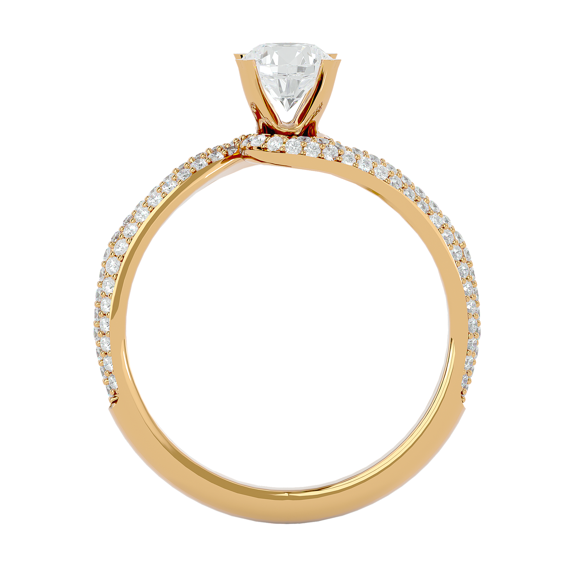 Round Diamond Ring – Solitaire Diamond with Two Lines of Small Diamonds Embedded Around