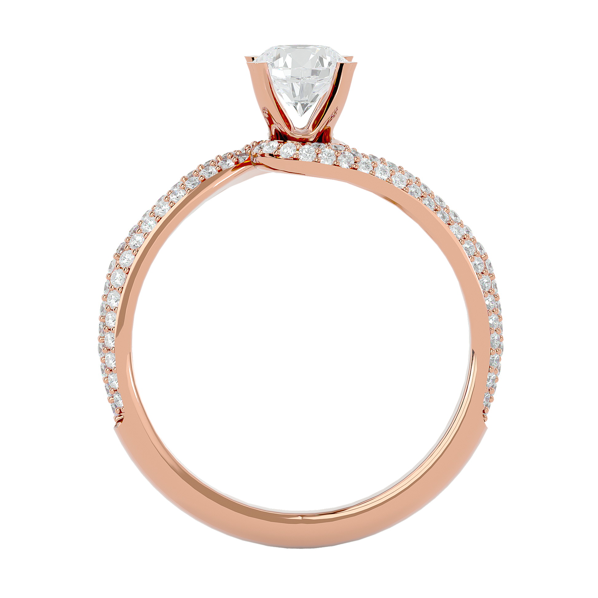 Round Diamond Ring – Solitaire Diamond with Two Lines of Small Diamonds Embedded Around